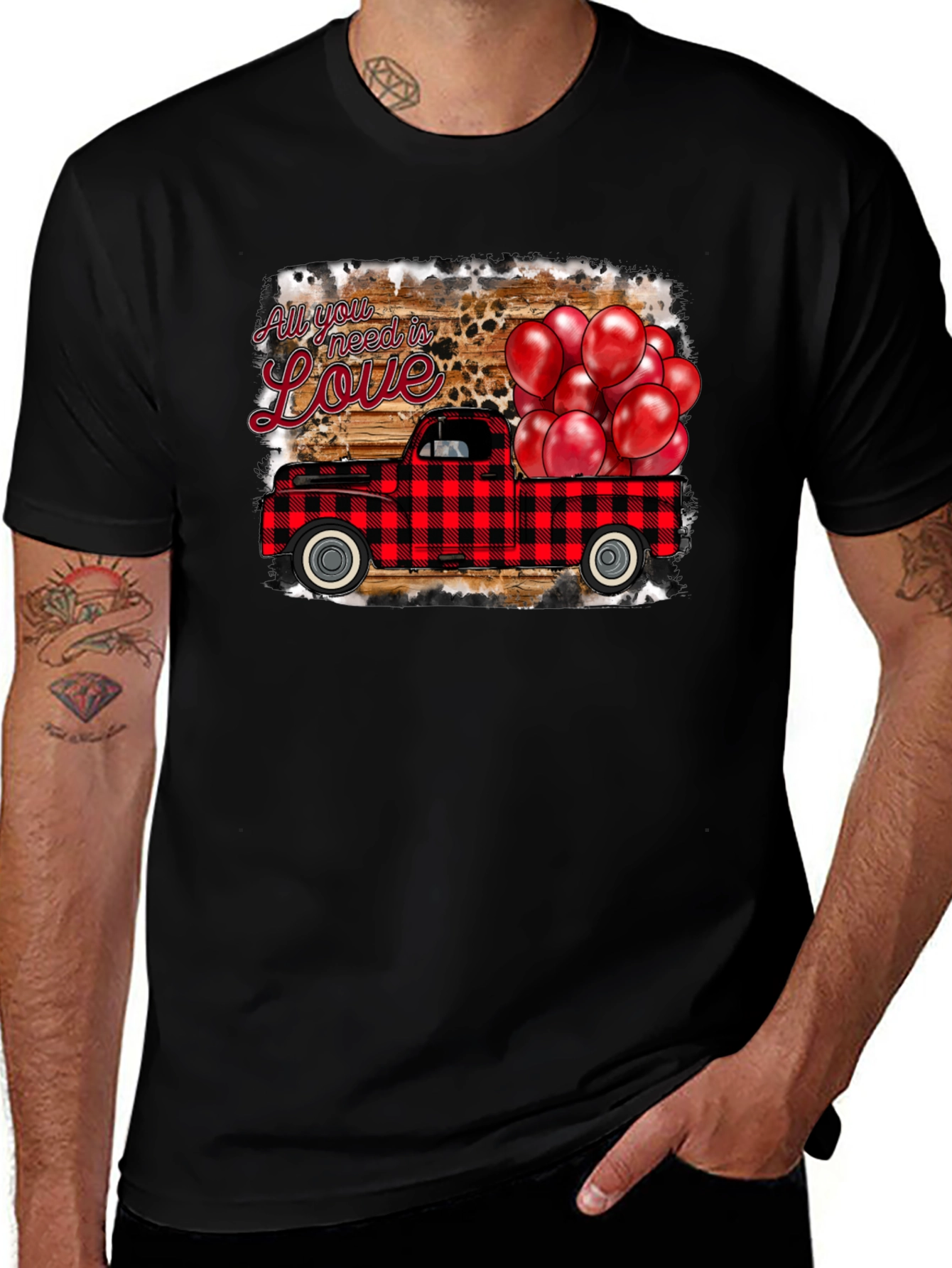 Variant 22 of Valentine's Buffalo Plaid Truck Love Graphic T-Shirt