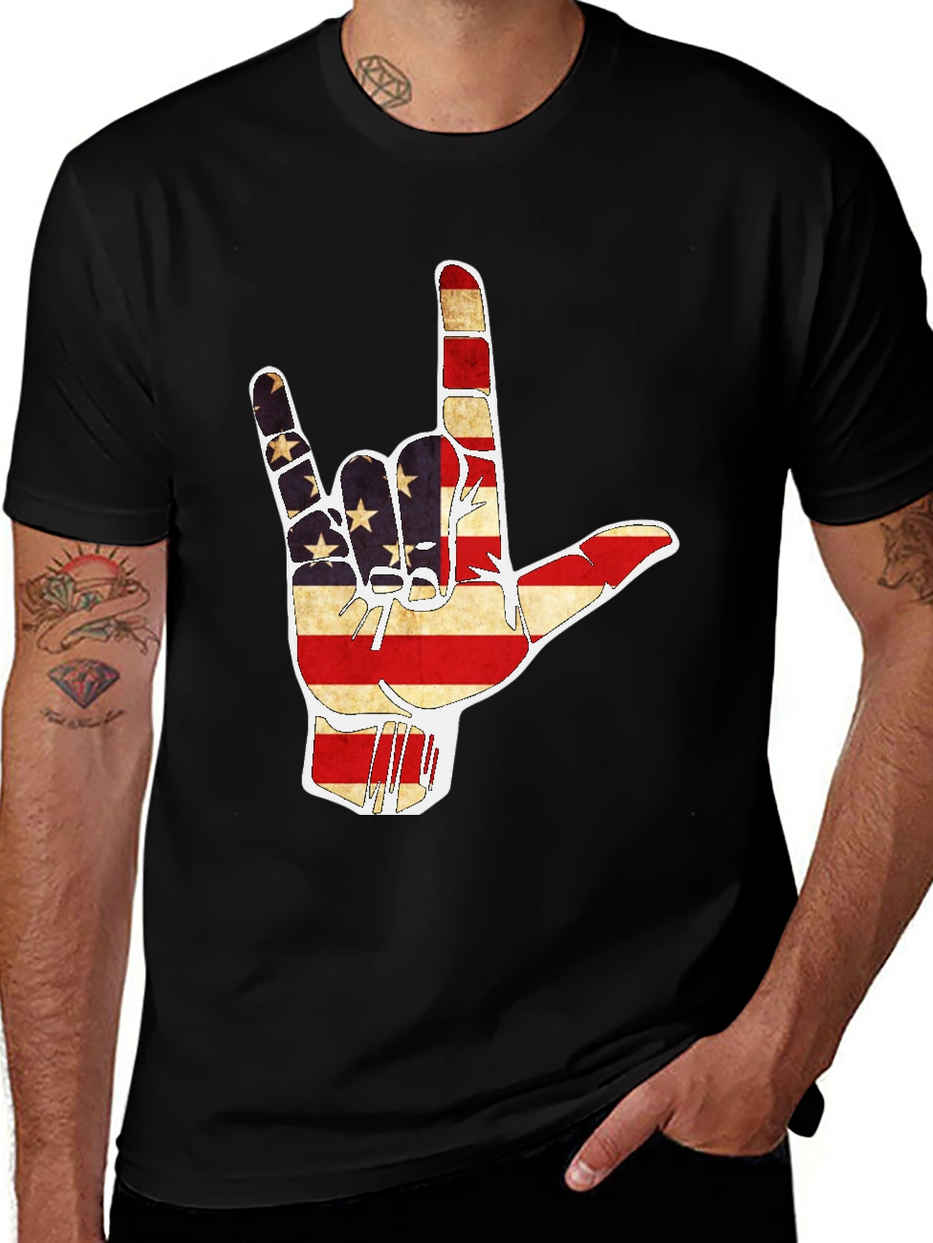 American Flag I Love You Hand T-Shirt
