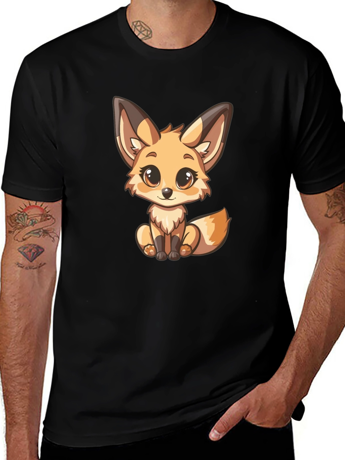 Variant 19 of Cute Fox Graphic T-Shirt - Unisex Black Tee