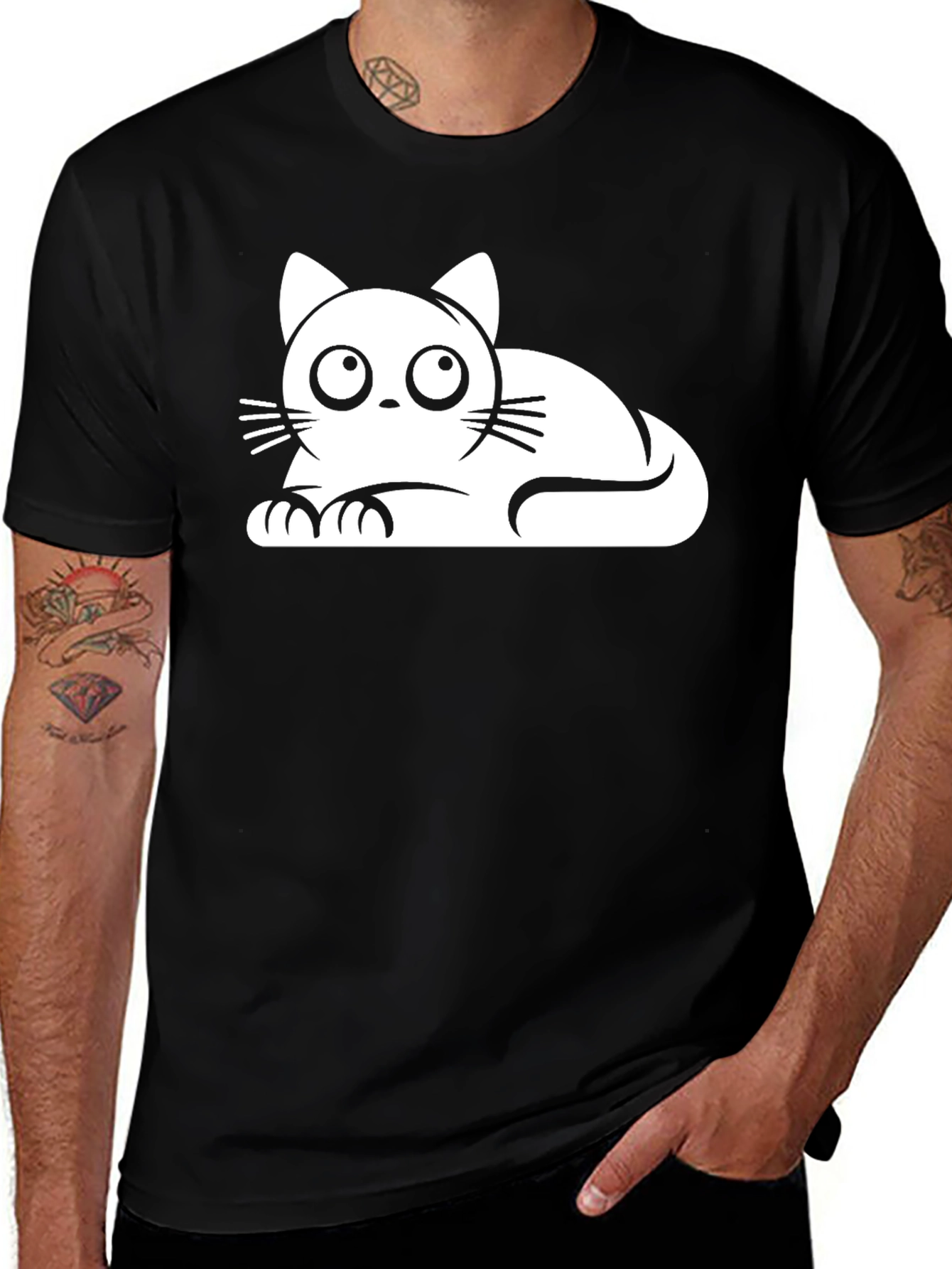 Variant 18 of Cute Cat Graphic Tee - Black Cotton T-Shirt