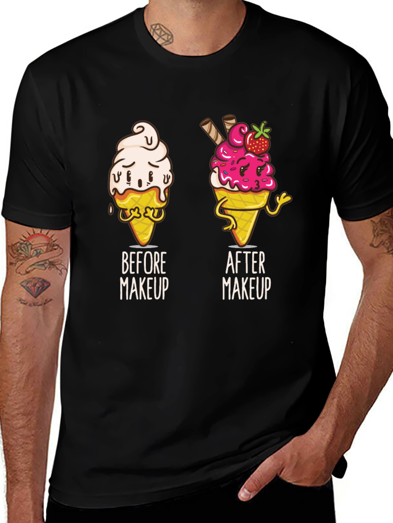 Variant 2 of Funny Ice Cream Before and After Makeup T-Shirt