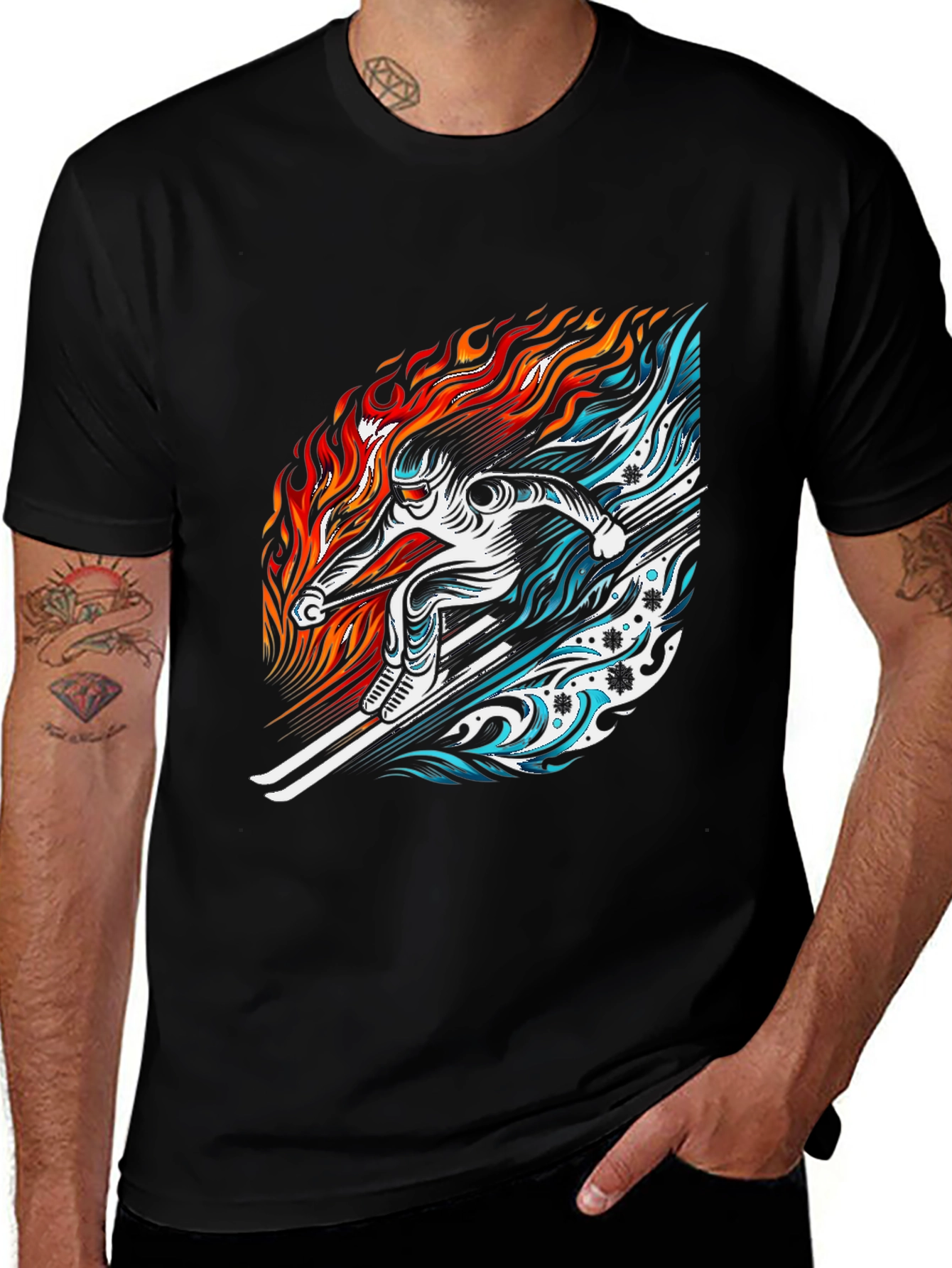 Variant 18 of Fire and Ice Skier Graphic T-Shirt