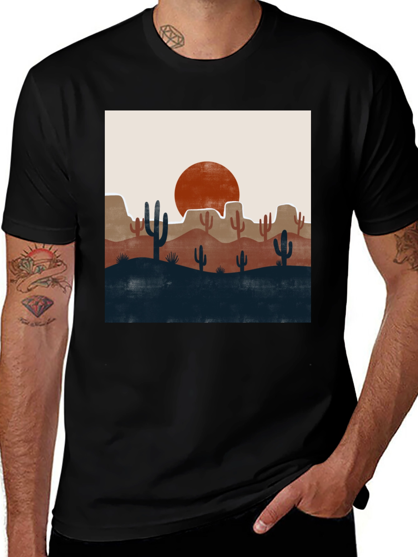 Desert Graphic Tee - Modern Cactus Landscape T-Shirt