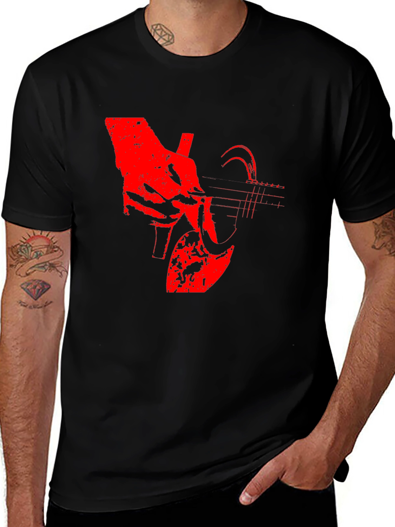 Variant 20 of Guitar Graphic Tee - Black Cotton Casual T-Shirt
