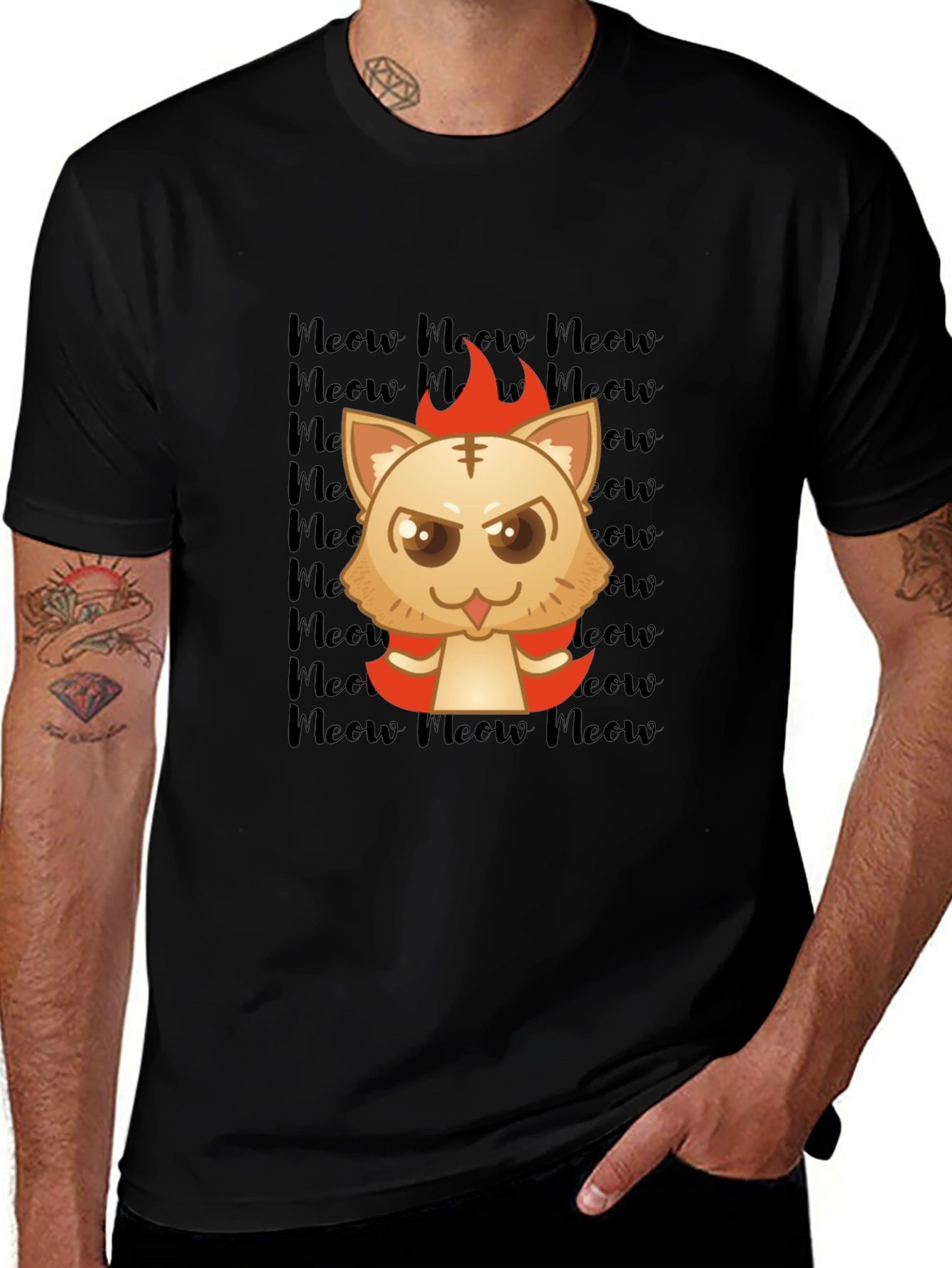 Variant 2 of Fiery Meow Cat T-Shirt -  Cartoon Style
