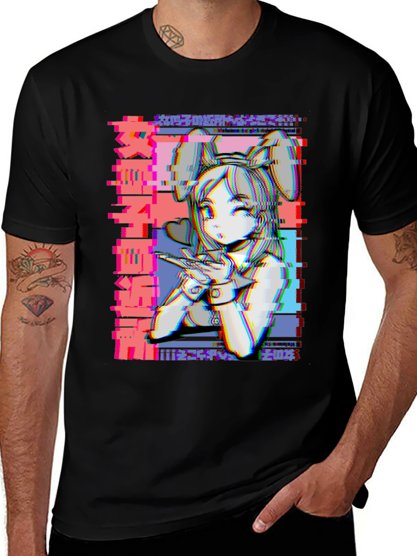 Anime Girl Glitch Style Graphic T-Shirt