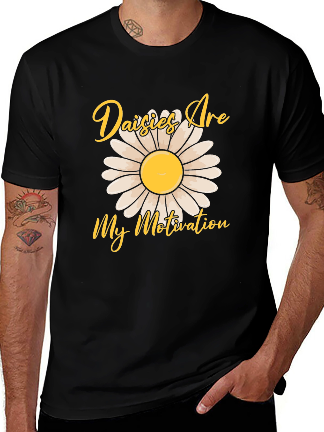 Variant 19 of Daisies Are My Motivation Black T-Shirt
