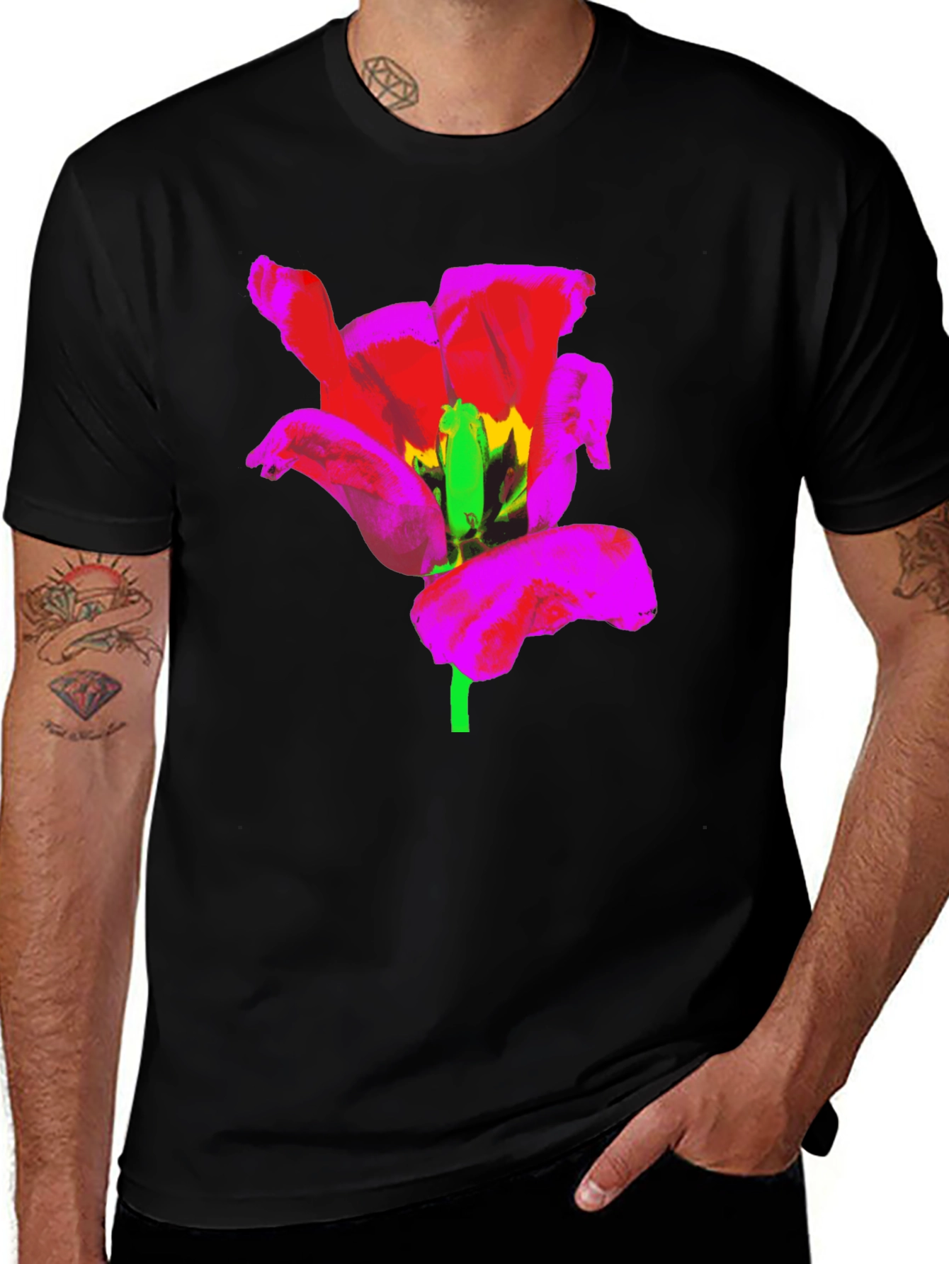 Variant 25 of Bold Flower Graphic Black T-Shirt