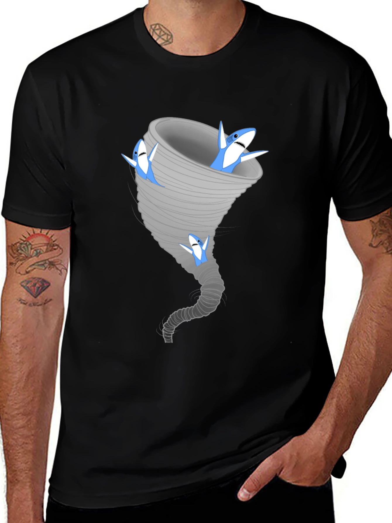 Variant 4 of Sharknado Black Tee - Funny Shark Tornado Graphic T-Shirt