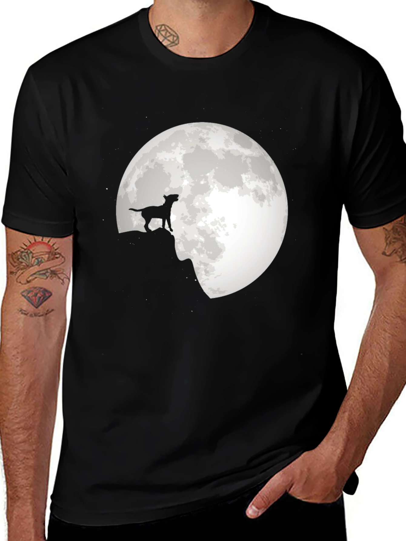 Variant 11 of Dog Howling at Moon Graphic T-Shirt - Black