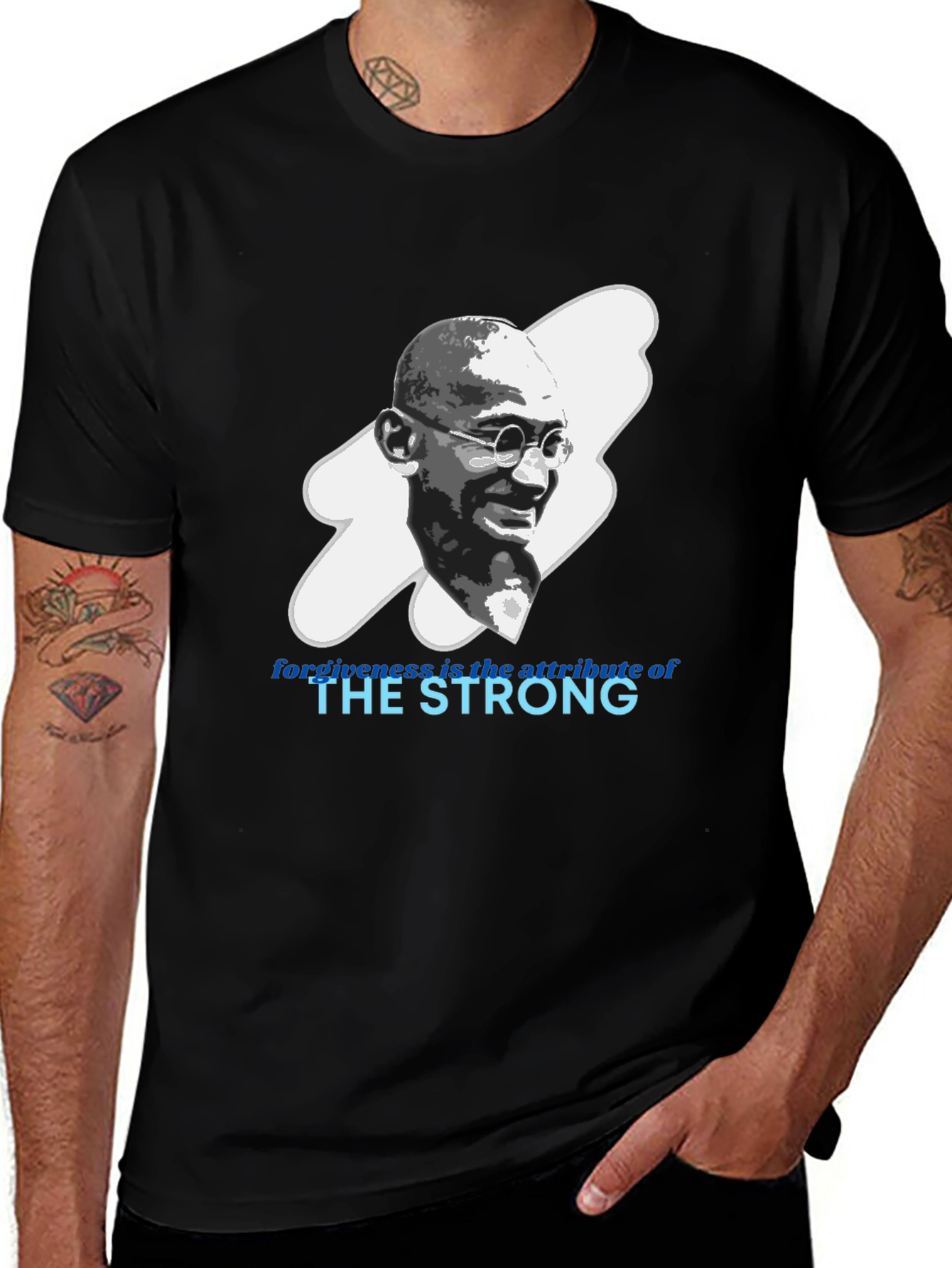 Gandhi T-Shirt: Forgiveness is Strength - Black Cotton Tee