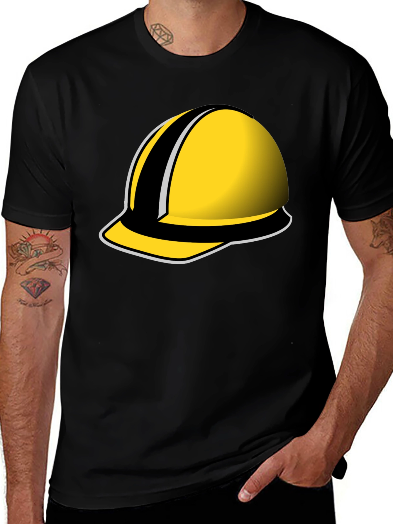 Variant 11 of Yellow Hard Hat Graphic Tee - Black Cotton Comfort