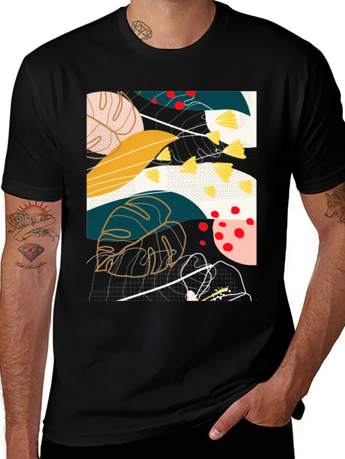 Variant 20 of Abstract Botanical Print Black T-Shirt