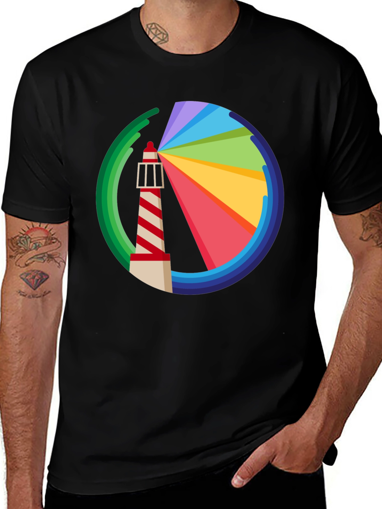 Rainbow Lighthouse Graphic Tee - Black