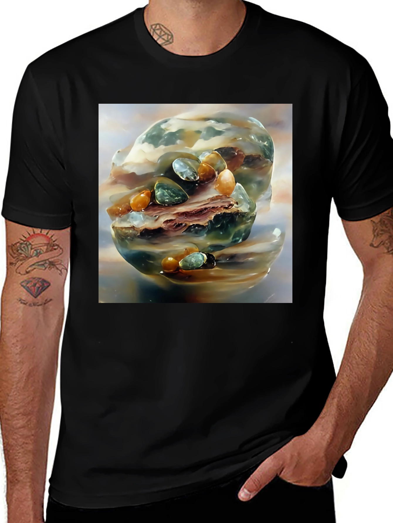 Variant 7 of Abstract Oyster Pearl Graphic Tee - Unique Artistic Design