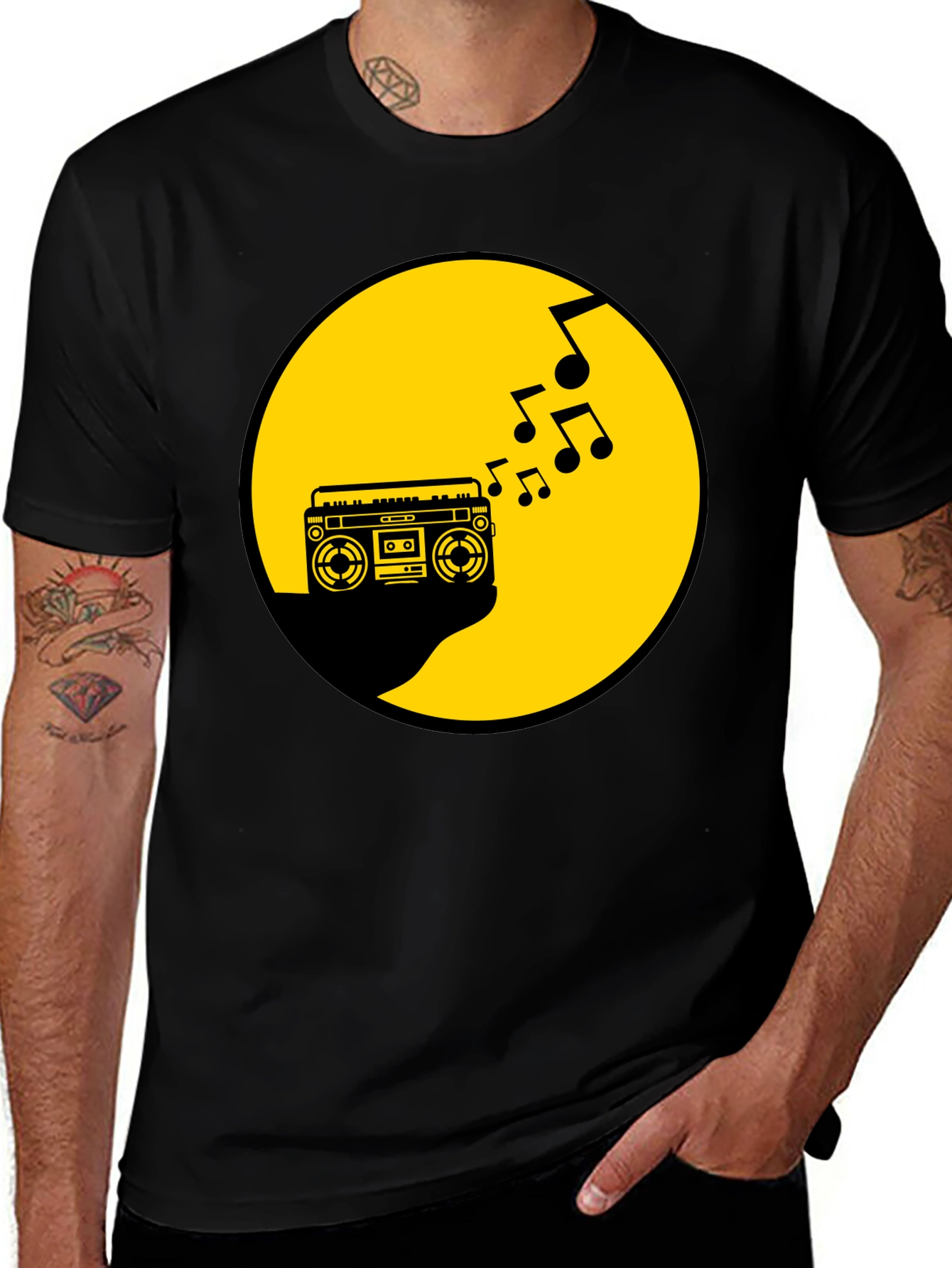 Retro Boombox Music T-Shirt - Black