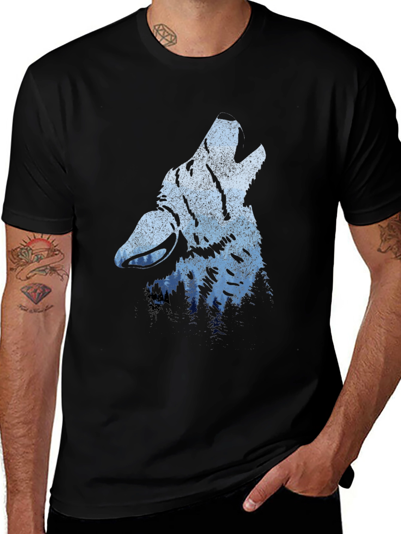 Variant 28 of Wolf Howl Graphic Tee - Soft Black Cotton Blend