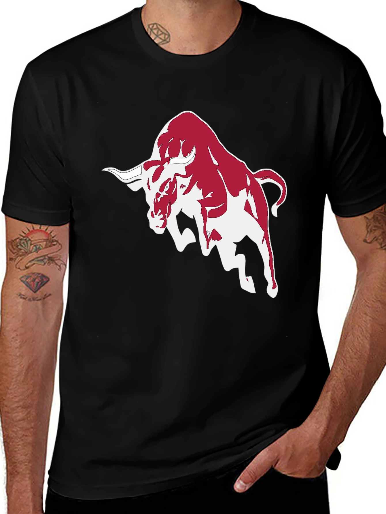Variant 4 of Men's Black T-Shirt with Bull Graphic