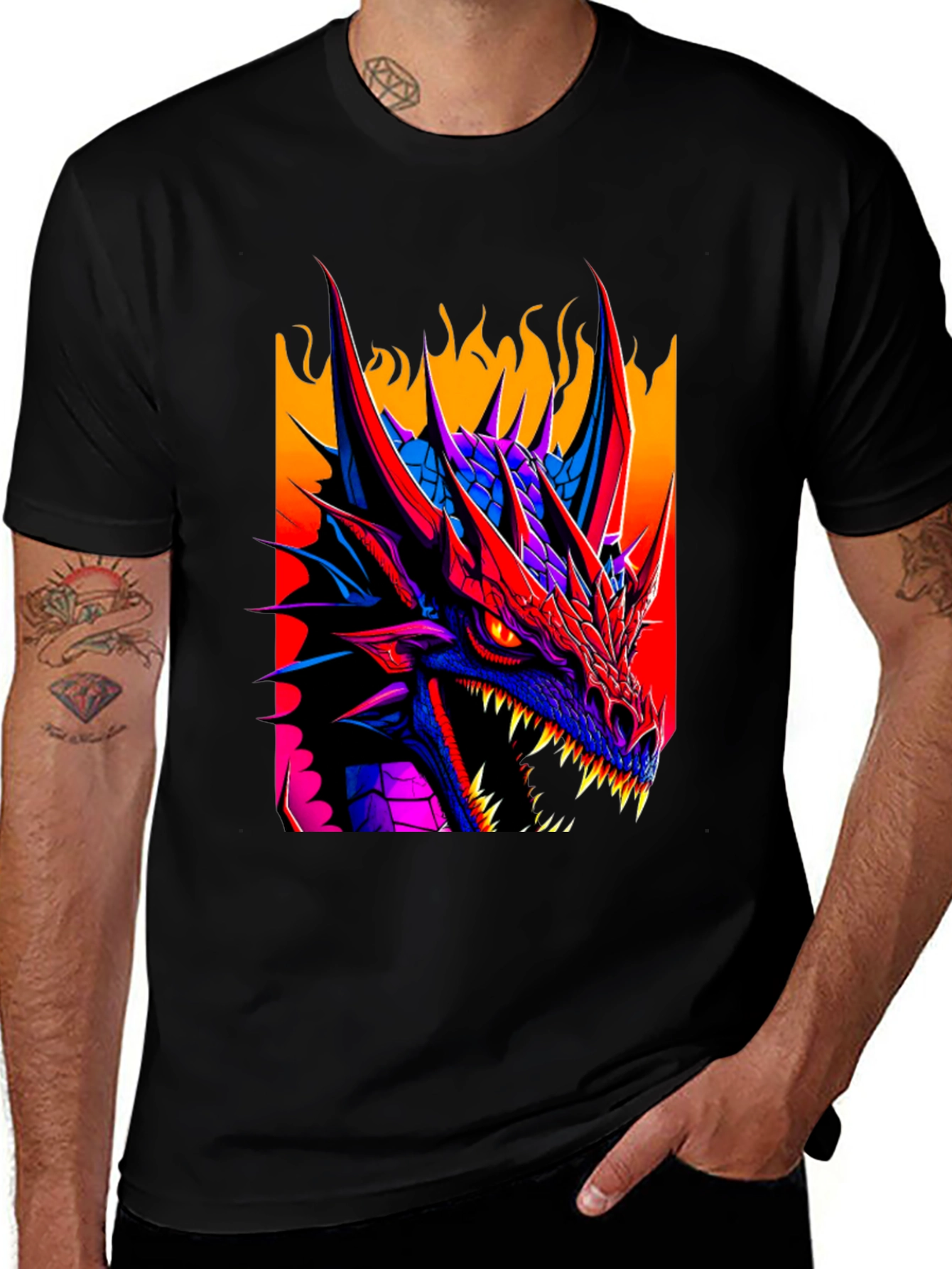 Bold Dragon Graphic Print Black T-Shirt