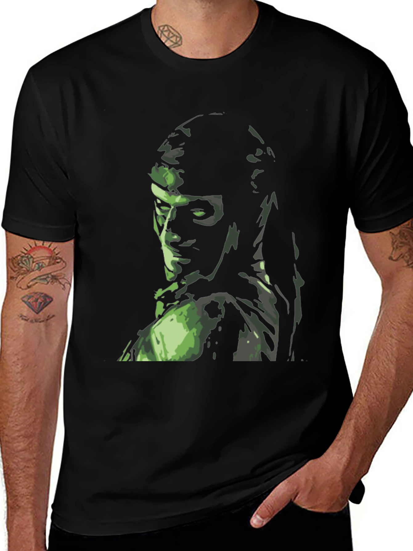 Variant 24 of Green Phantom Graphic Tee - Men's Black T-Shirt