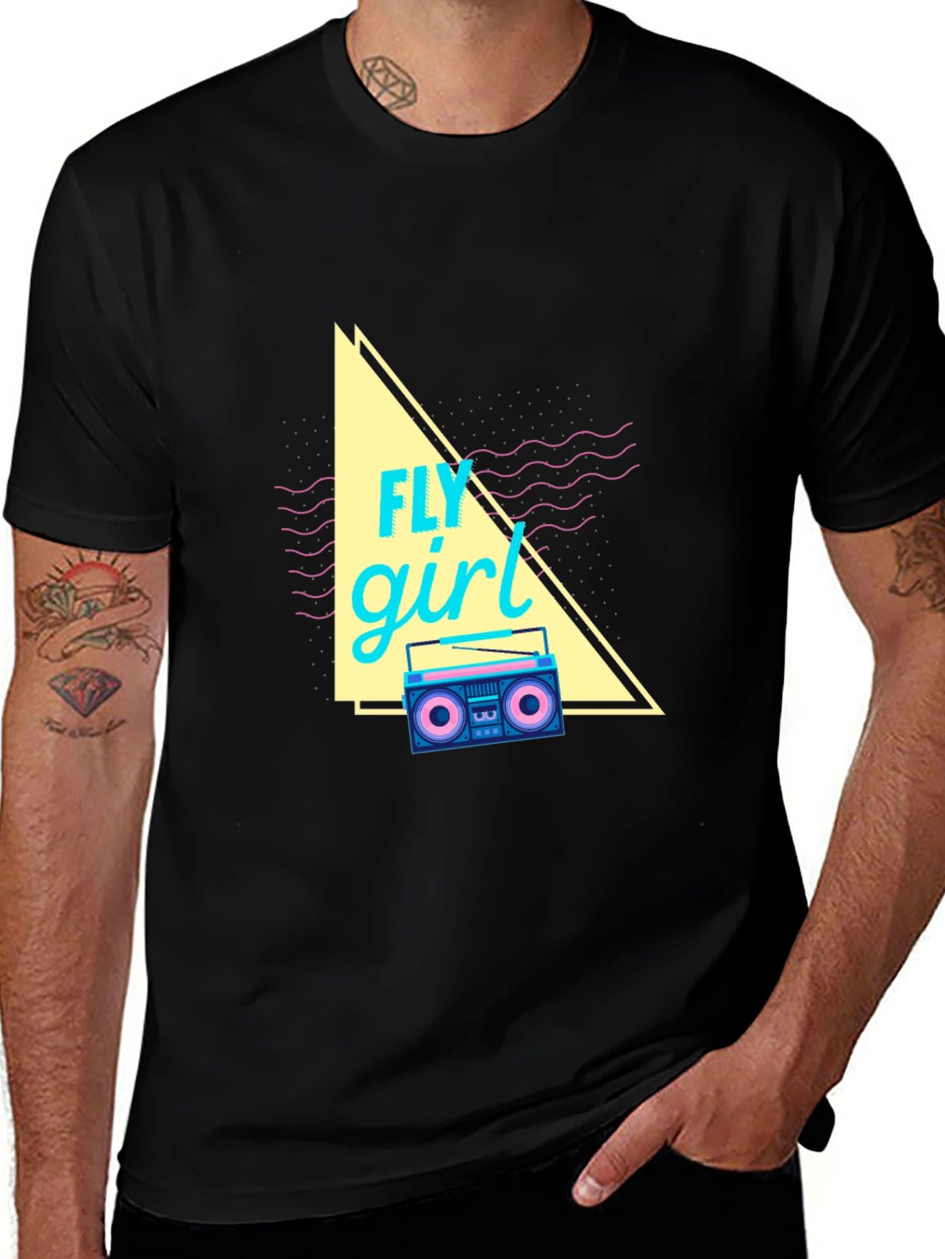 Variant 7 of Fly Girl T-Shirt - Retro Boombox Design