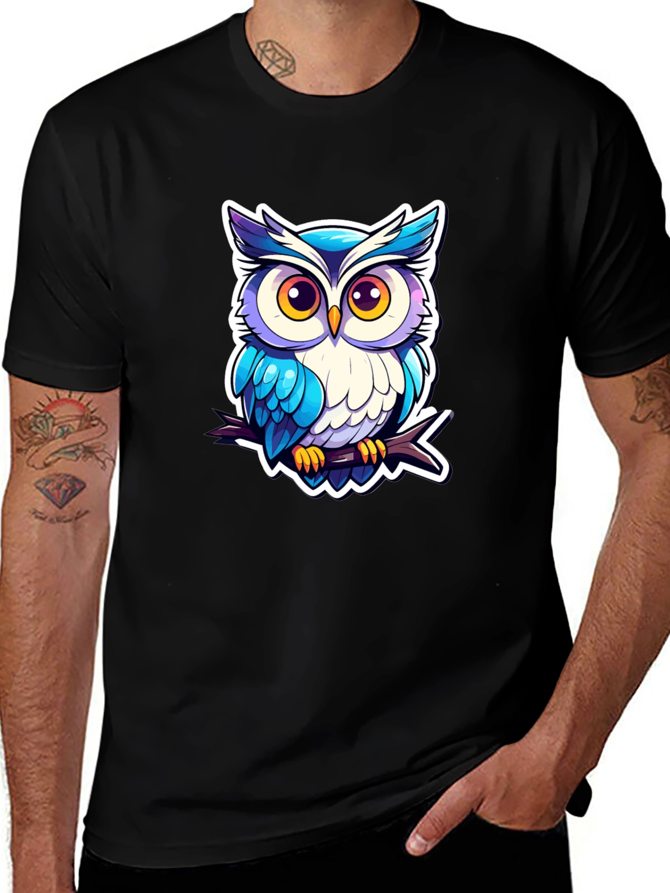 Black Cool Owl Graphic Tee - Unique Design! main image