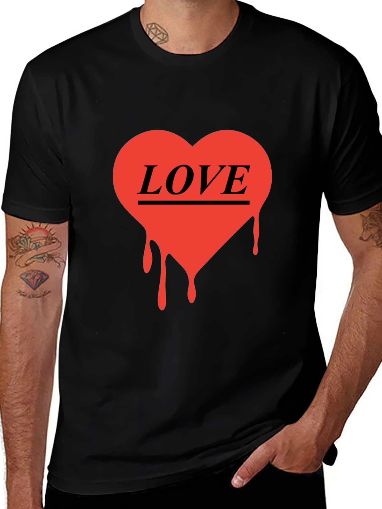 Variant 13 of Love Heart Drip Graphic Black T-Shirt
