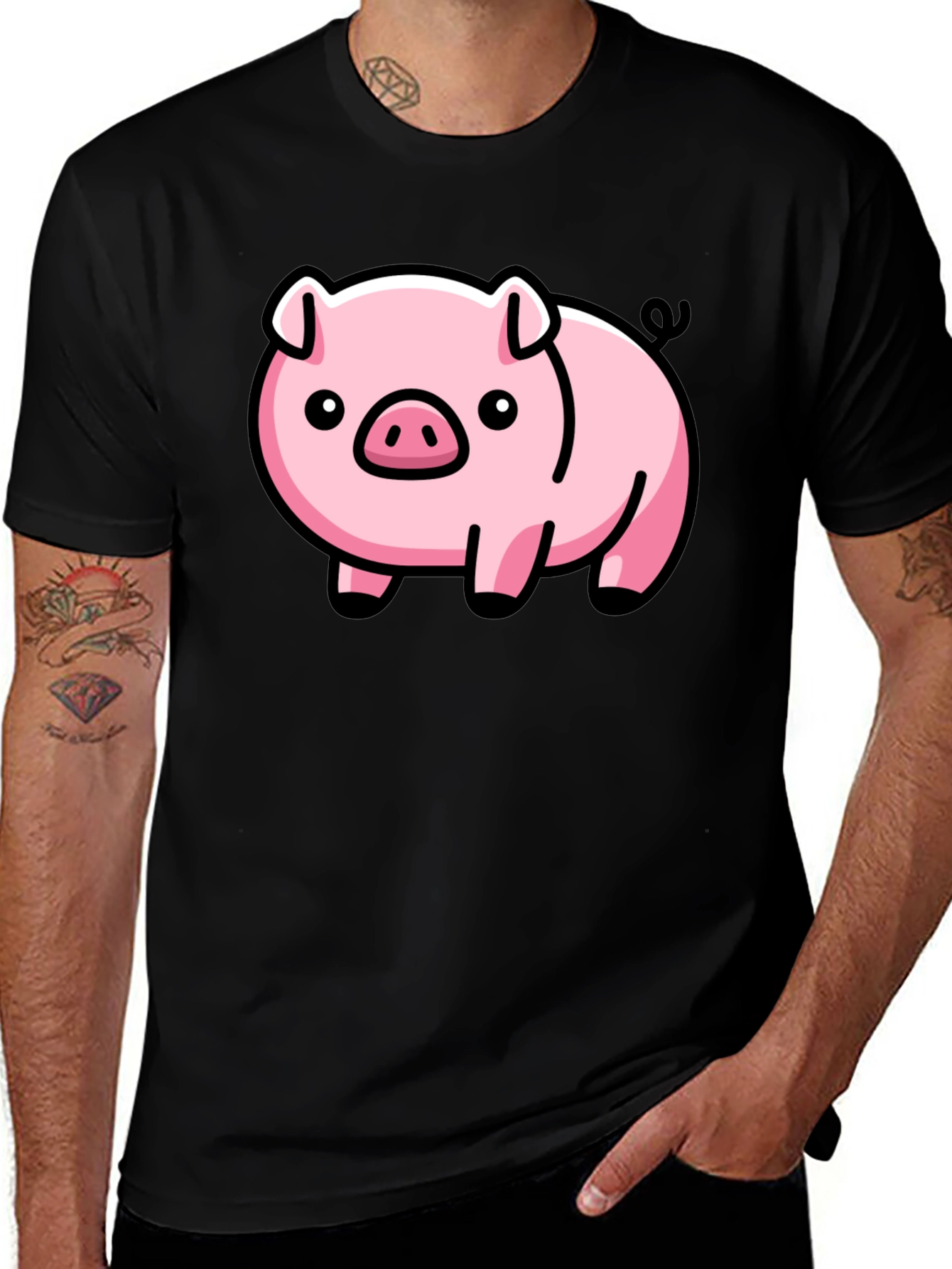 Variant 24 of Cute Pig Graphic Tee - Black
