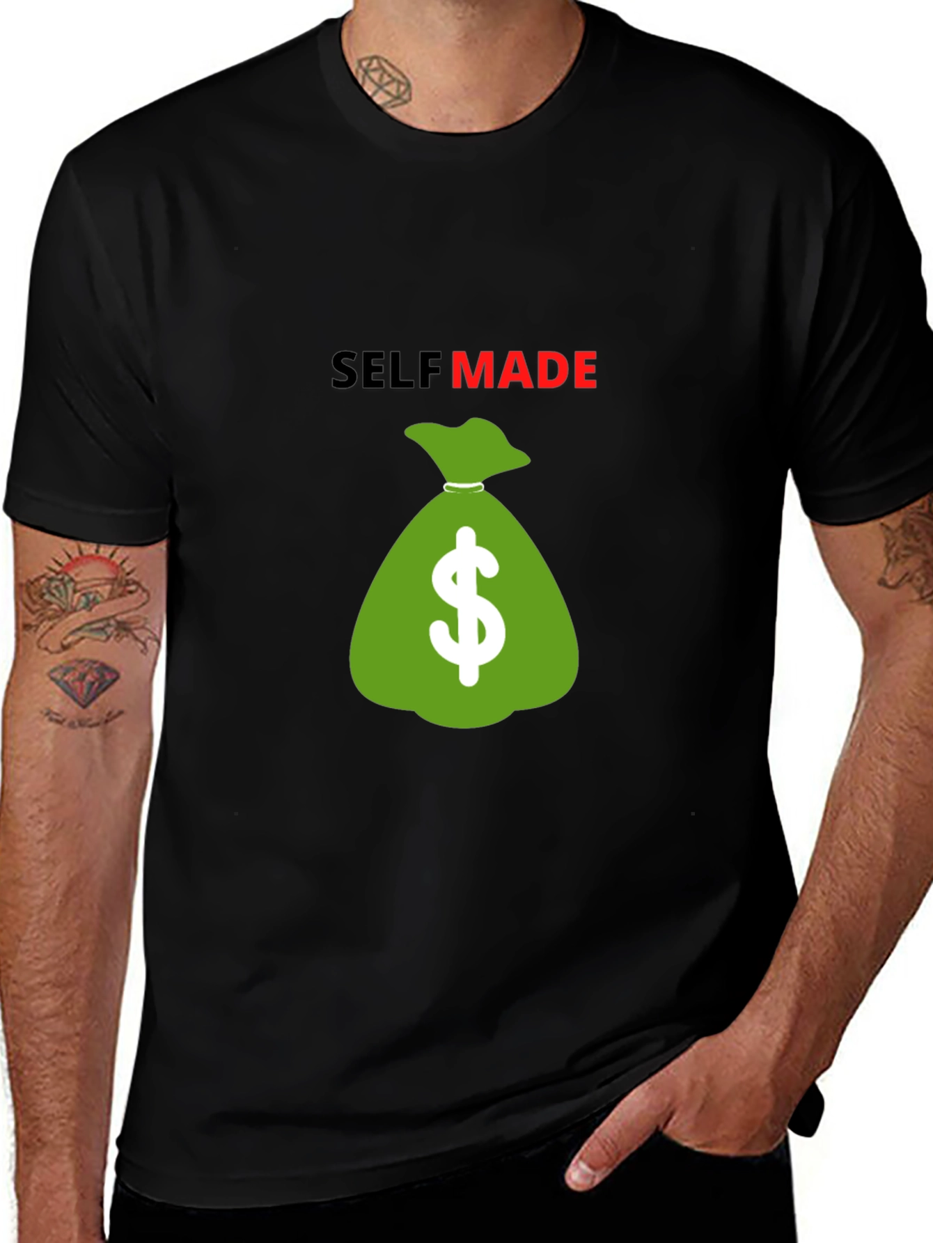 Variant 17 of Self Made Money Bag T-Shirt - Black Cotton Blend