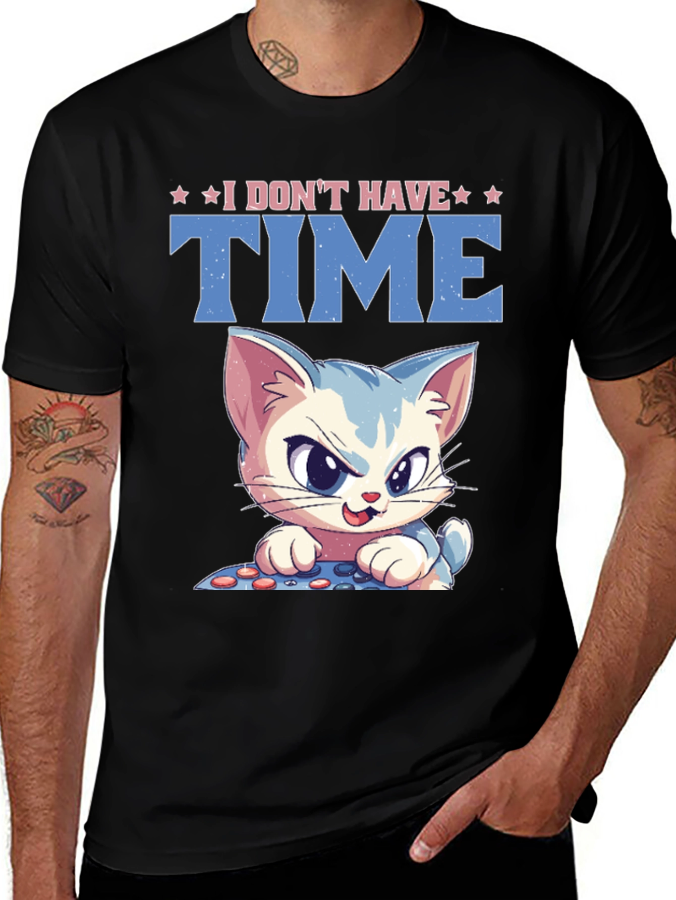 Variant 14 of I Don't Have Time Cat Gamer Black T-Shirt