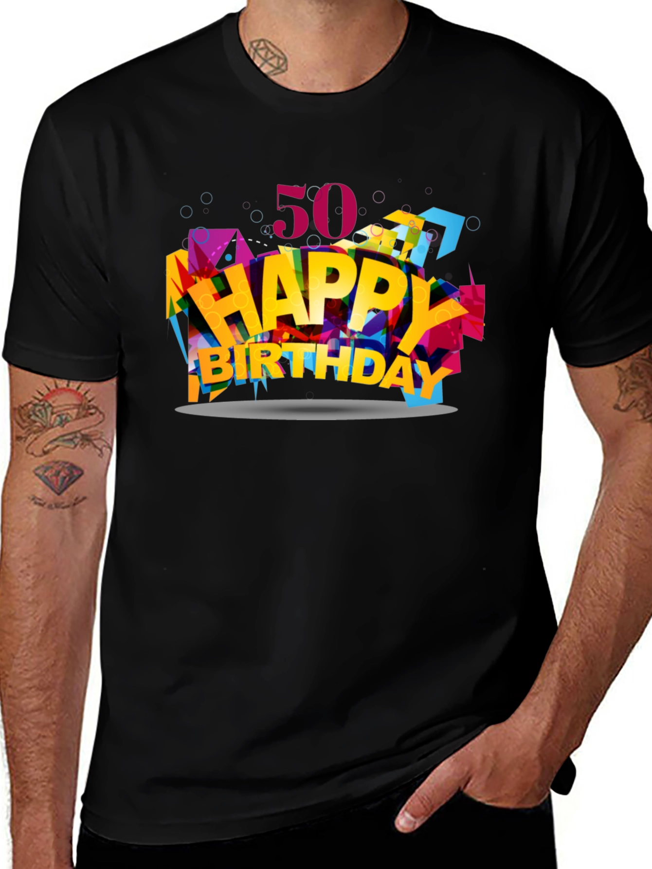 Variant 9 of 50th Happy Birthday Graphic Tee - Black