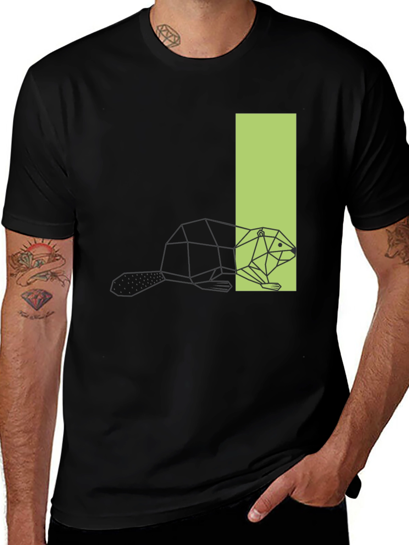 Variant 14 of Geometric Beaver Graphic Tee - Black T-Shirt