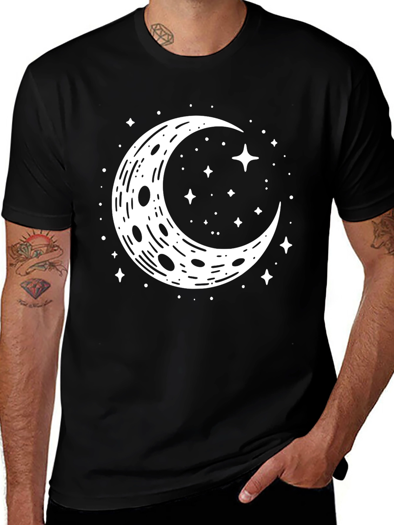 Variant 25 of Crescent Moon & Stars Graphic Tee - Stylish Black T-Shirt