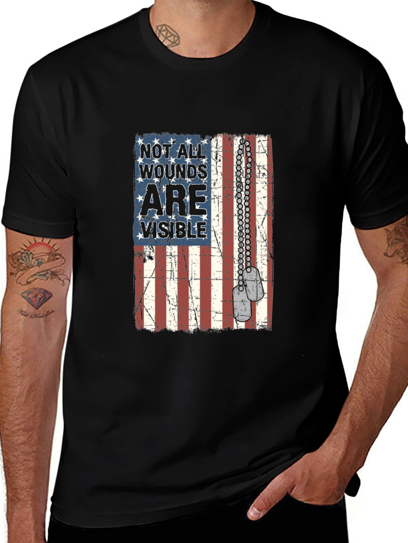 Variant 2 of Distressed American Flag Veteran Tribute Tee