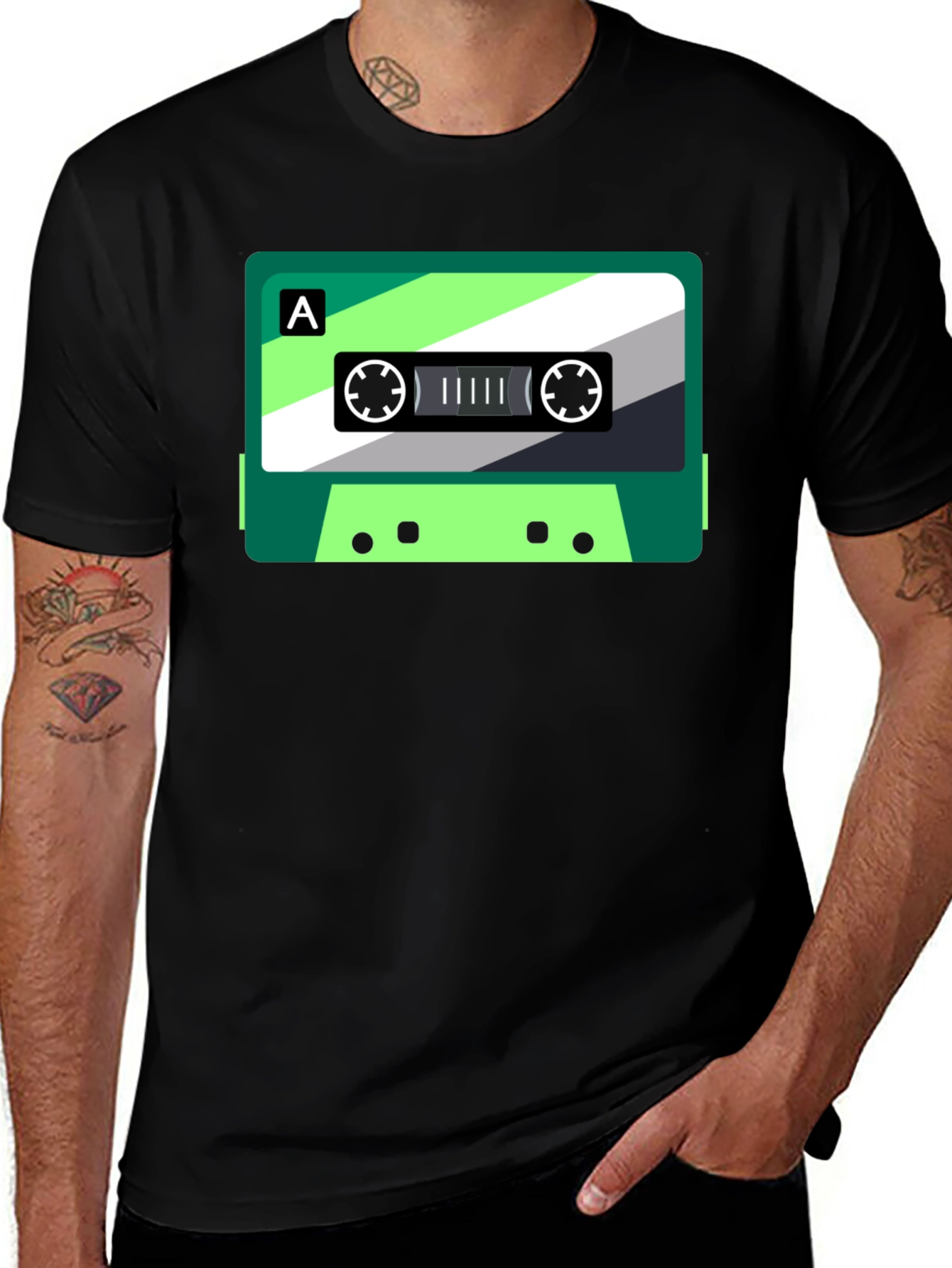 Variant 11 of Retro Cassette Graphic Tee - Black Cotton Blend