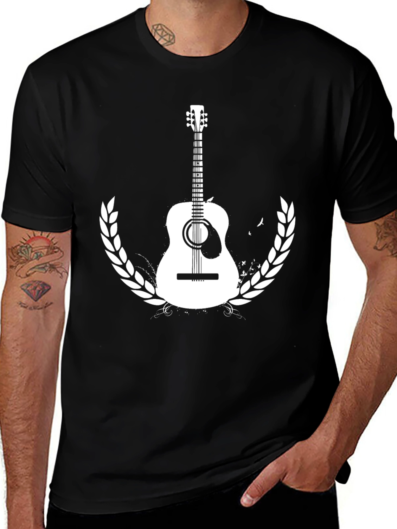 Variant 27 of Guitar Graphic Tee - Black Cotton Casual T-Shirt