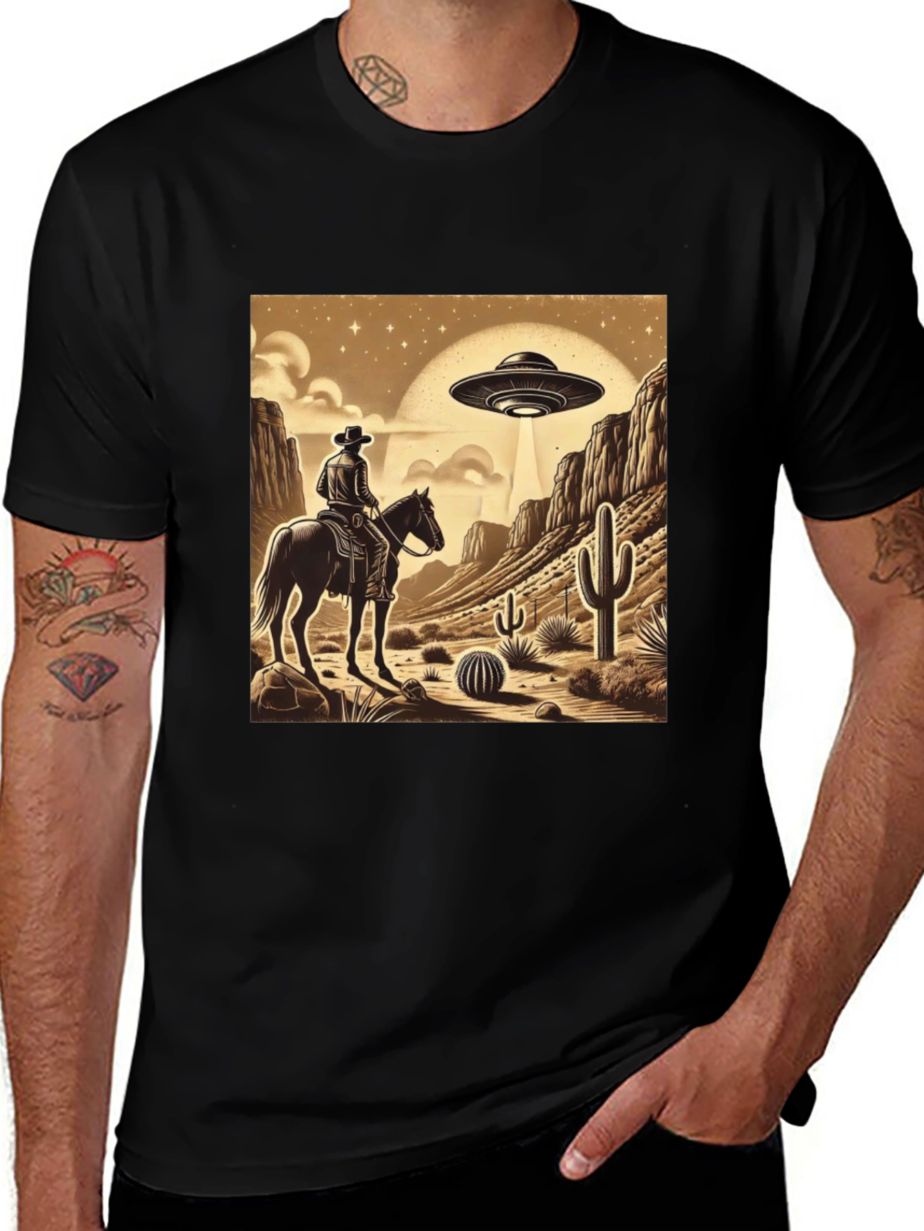 Variant 9 of Cowboy vs UFO Graphic Tee - Western Alien Adventure T-Shirt