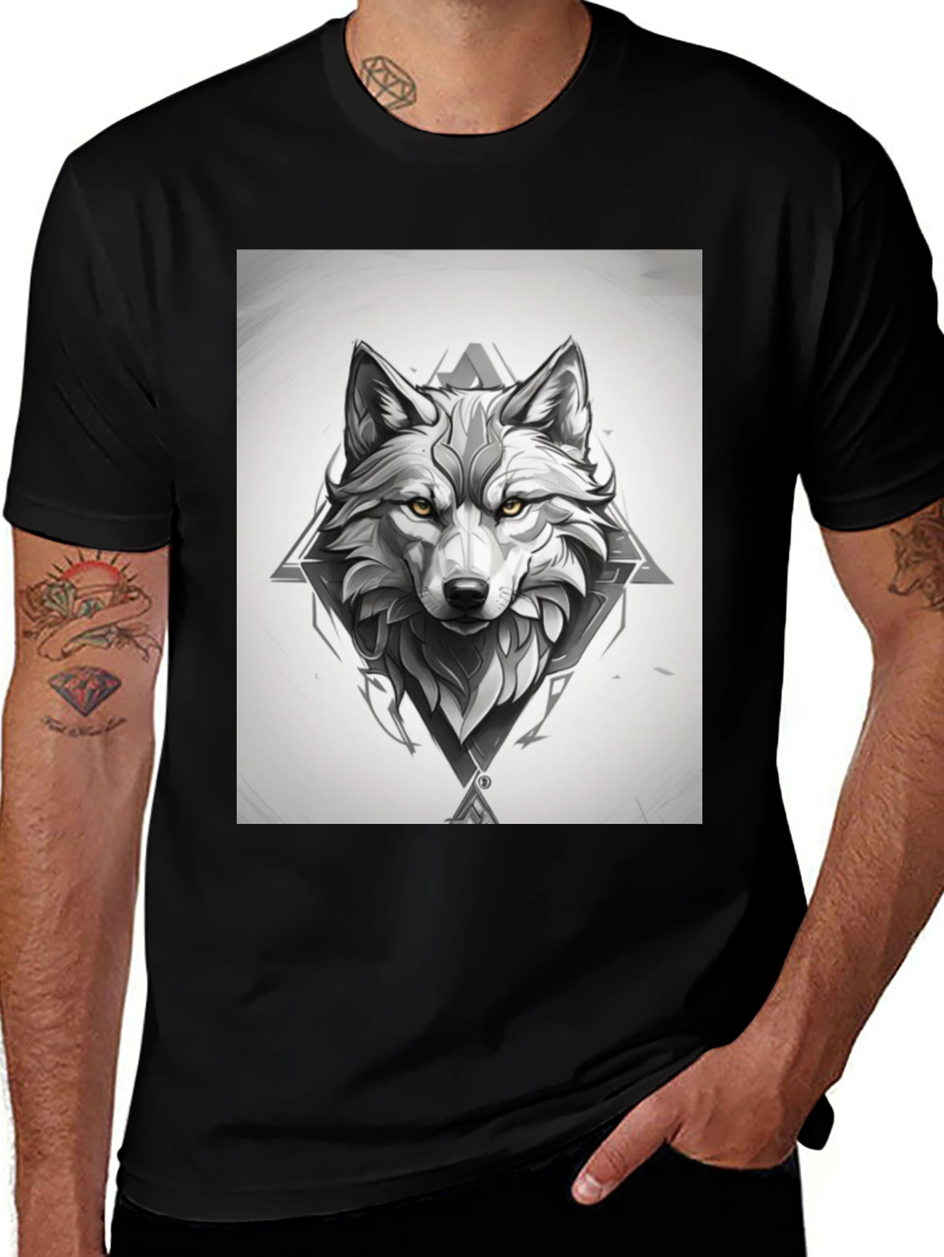 Variant 5 of Wolf Graphic Print Black T-Shirt