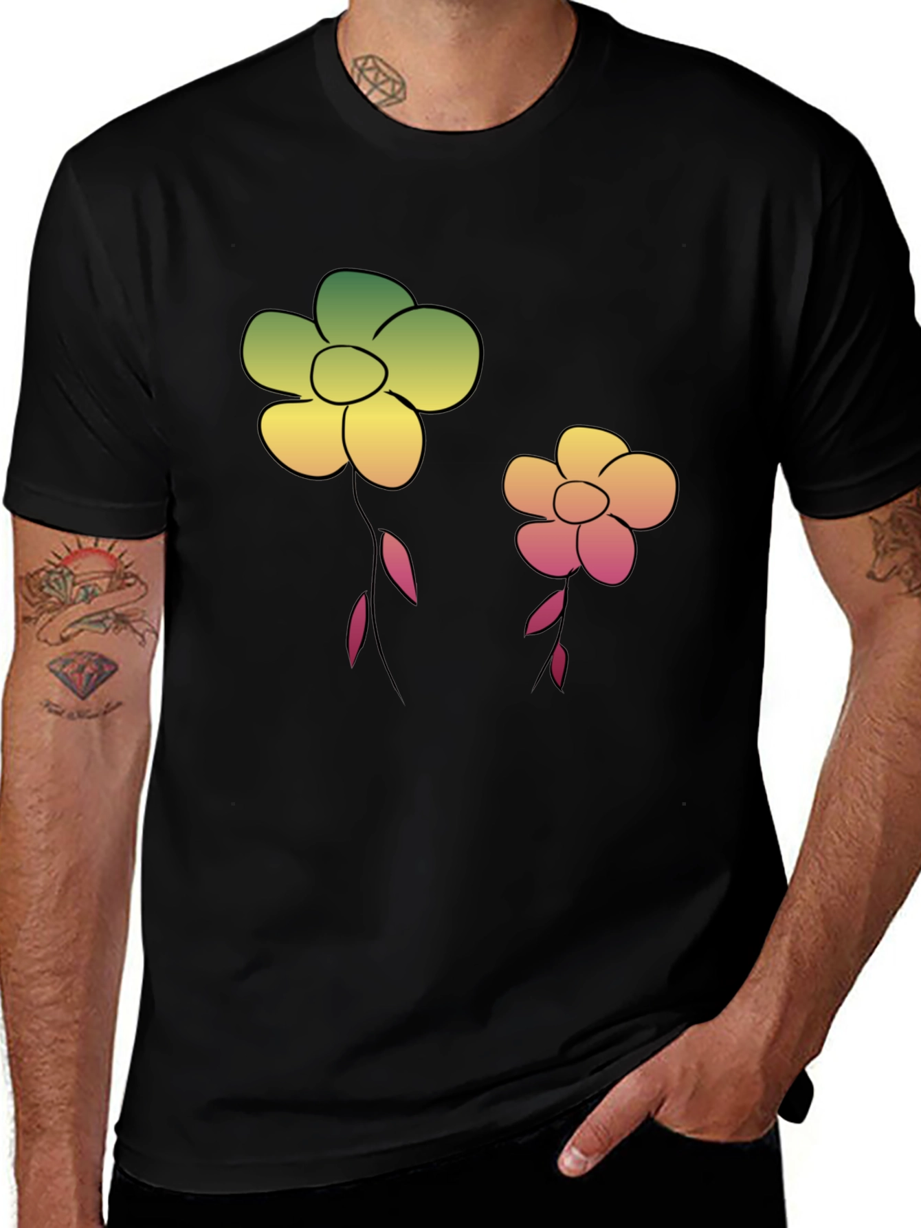 Variant 7 of Floral Graphic Tee - Black Cotton Blend