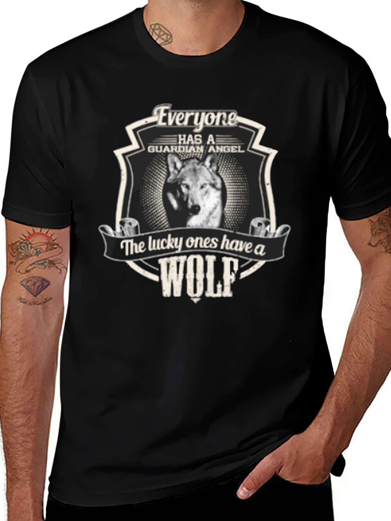 Variant 5 of Guardian Angel Wolf Graphic Tee - Unisex