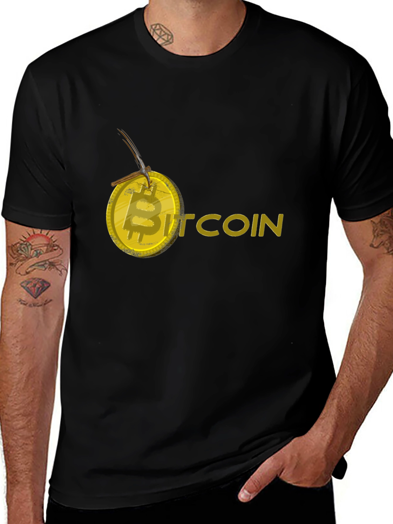 Variant 28 of Bitcoin Crypto Currency Miner Pickaxe Black T-Shirt