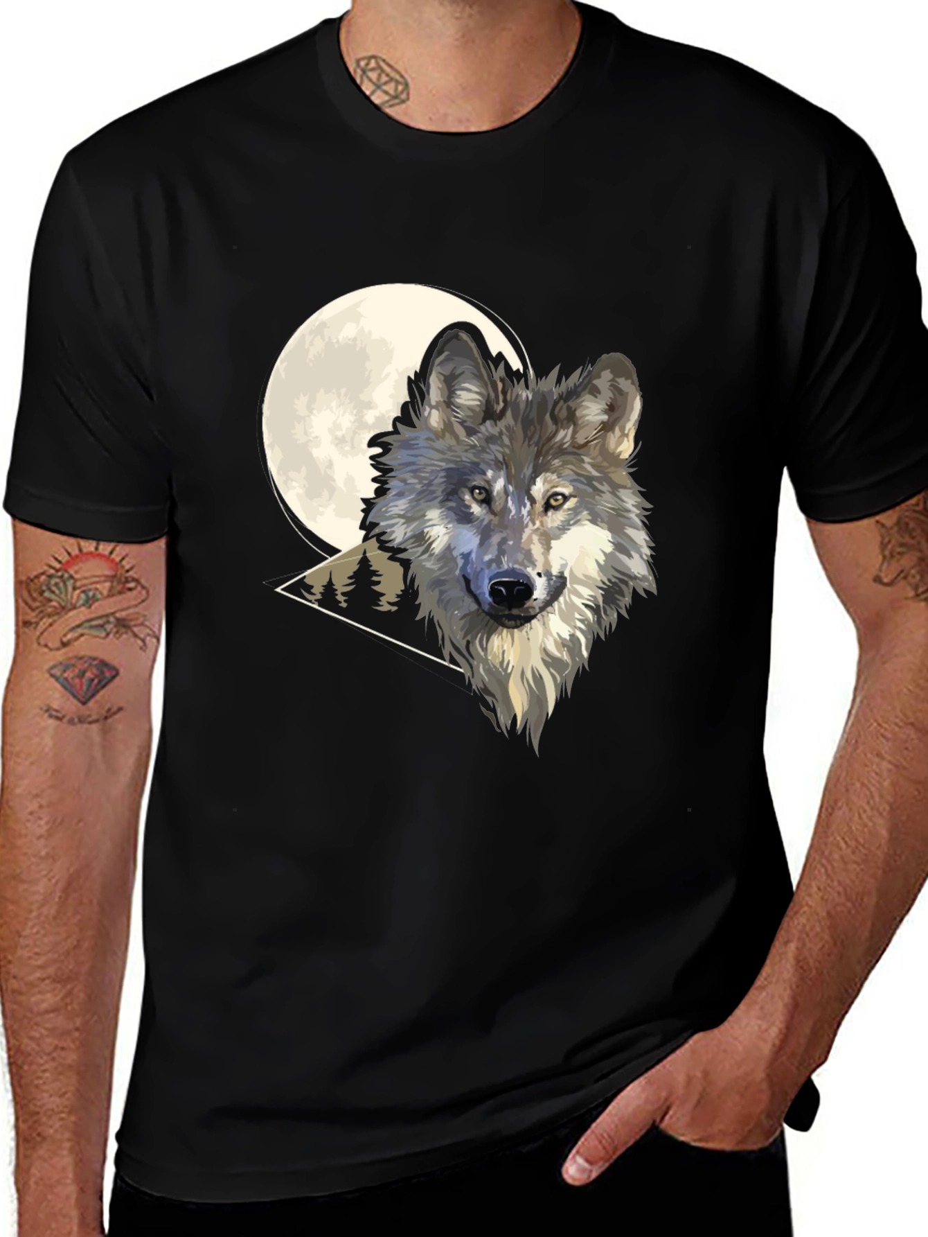 Variant 22 of Wolf Moon Graphic Tee - Men's Black Cotton T-Shirt