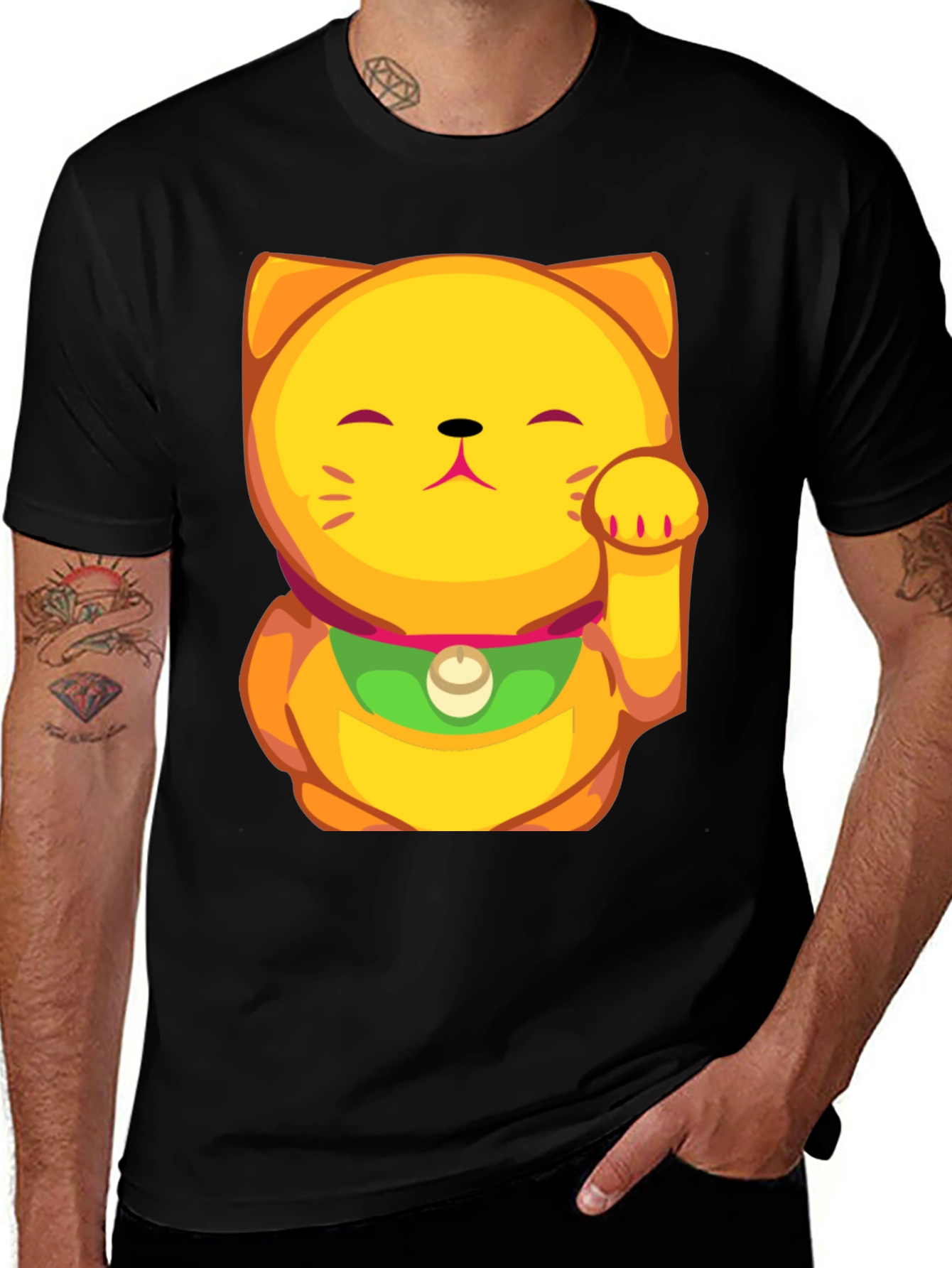 Variant 17 of Lucky Cat Graphic T-Shirt - Beckoning Fortune