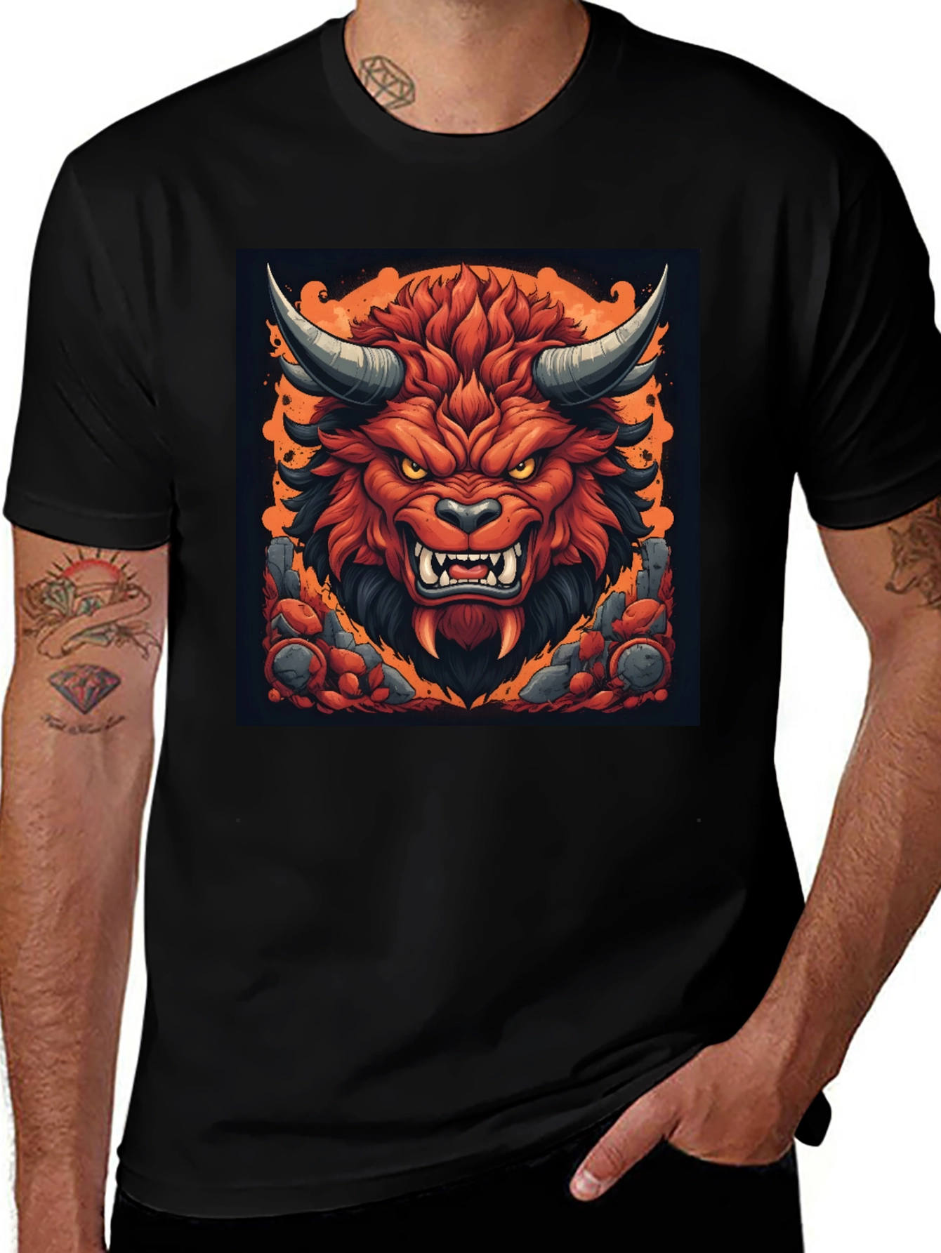 Variant 4 of Fiery Demon Graphic Black T-Shirt