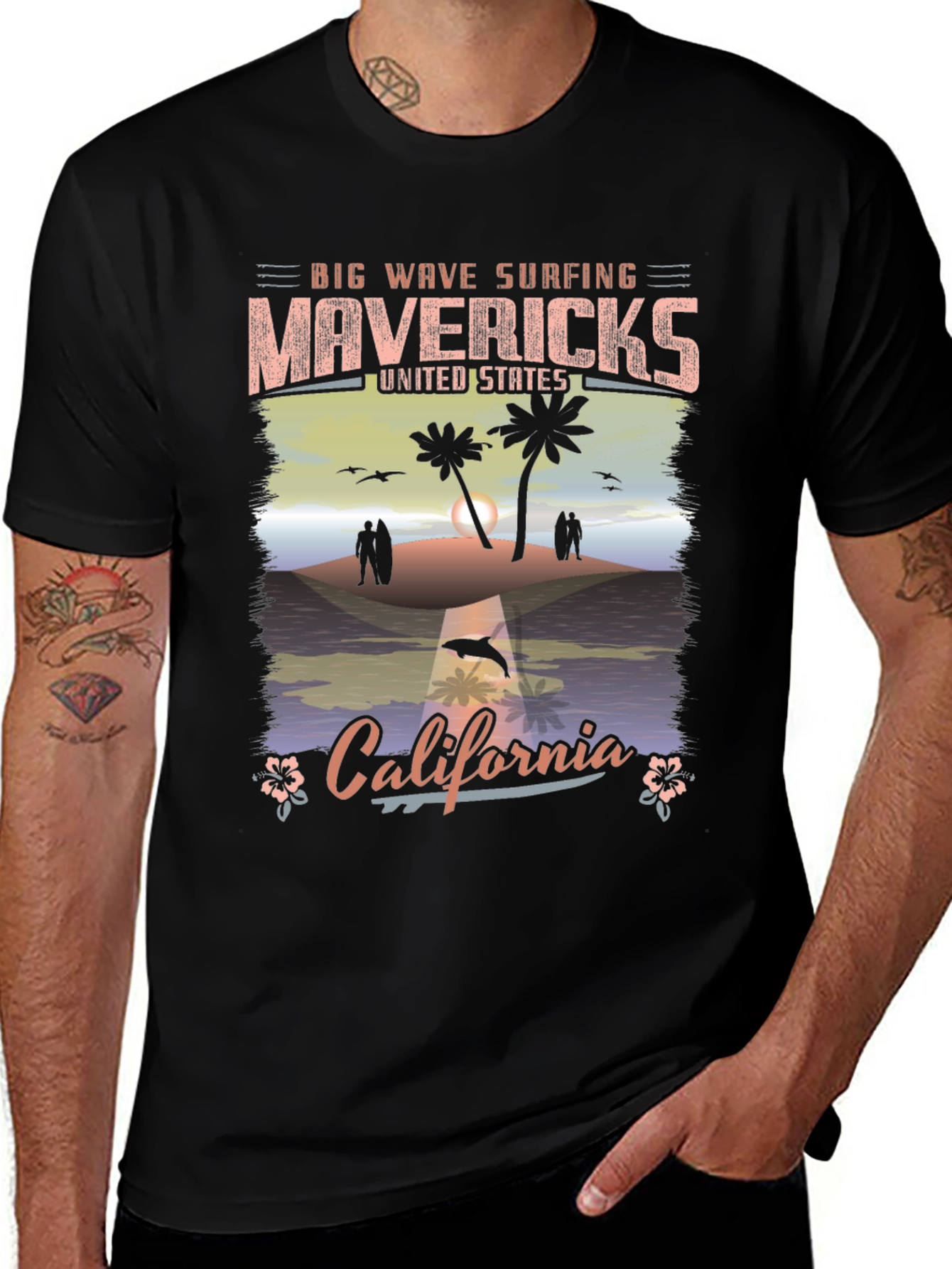Variant 5 of Mavericks Surf Graphic Tee - Beach California T-Shirt