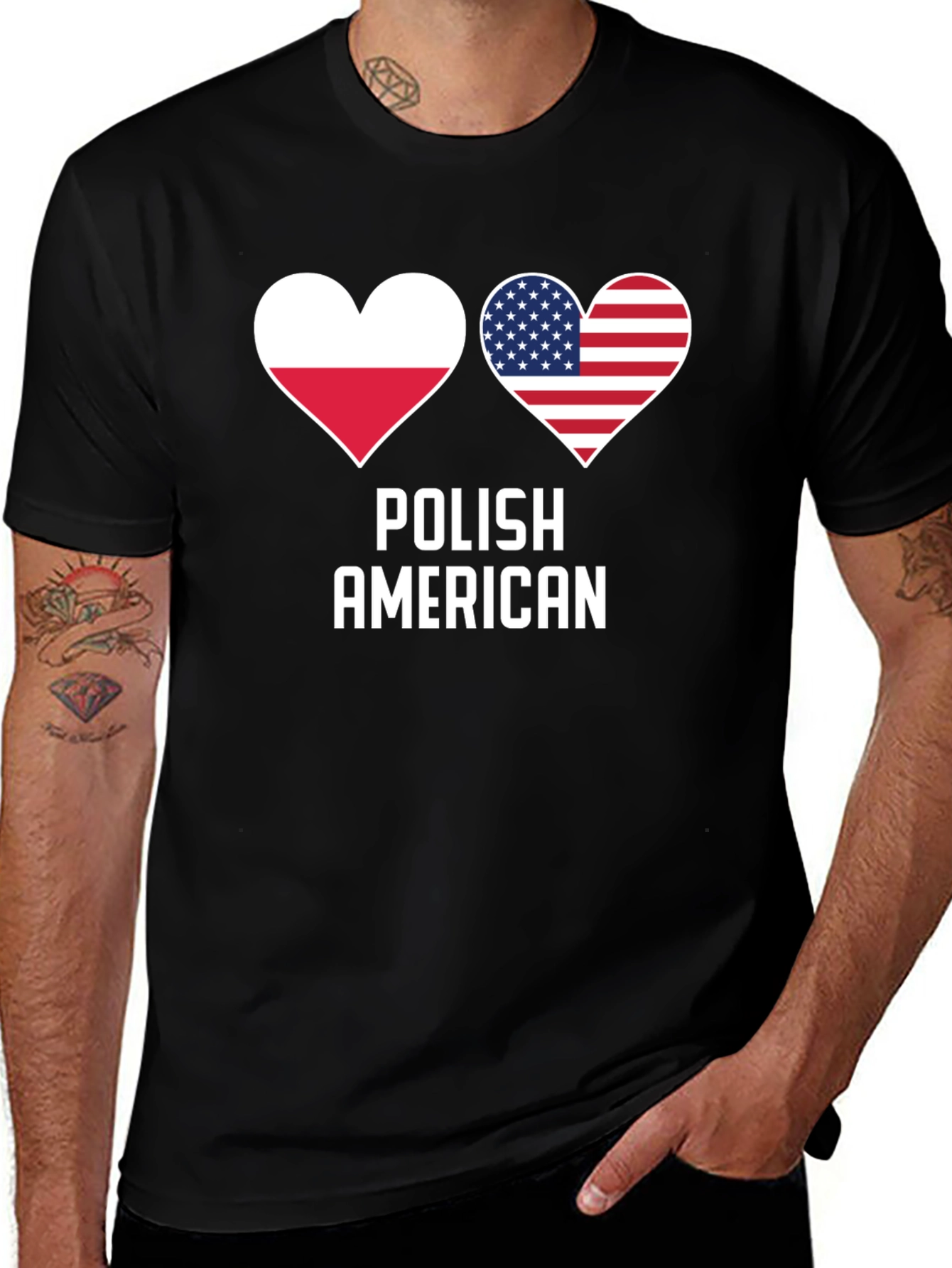 Polish American Flag Heart Graphic T-Shirt