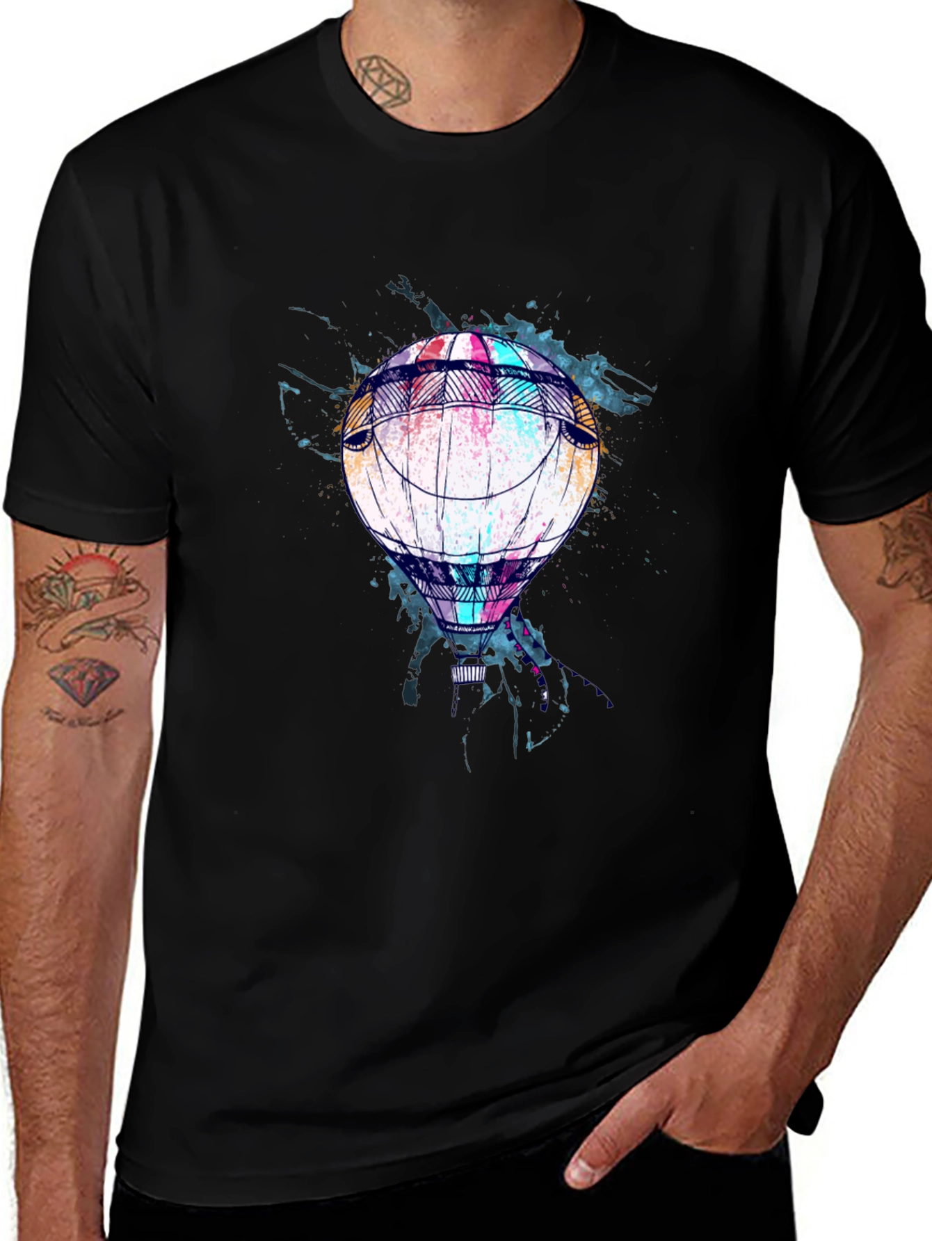 Variant 19 of Air Balloon Graphic Tee - Soft Black Cotton Casual Wear