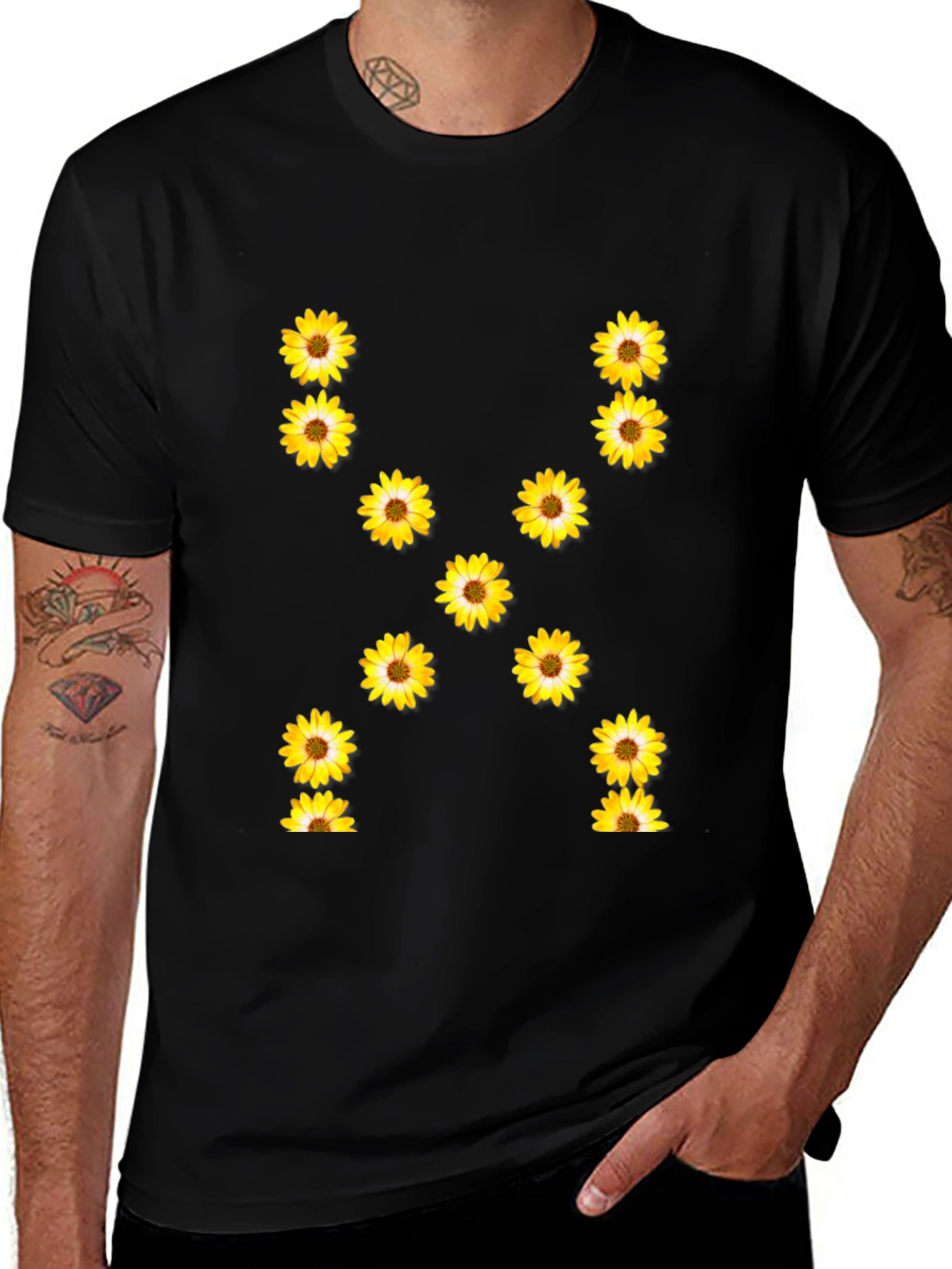 Variant 9 of Sunflower X Black T-Shirt - Casual Floral Tee
