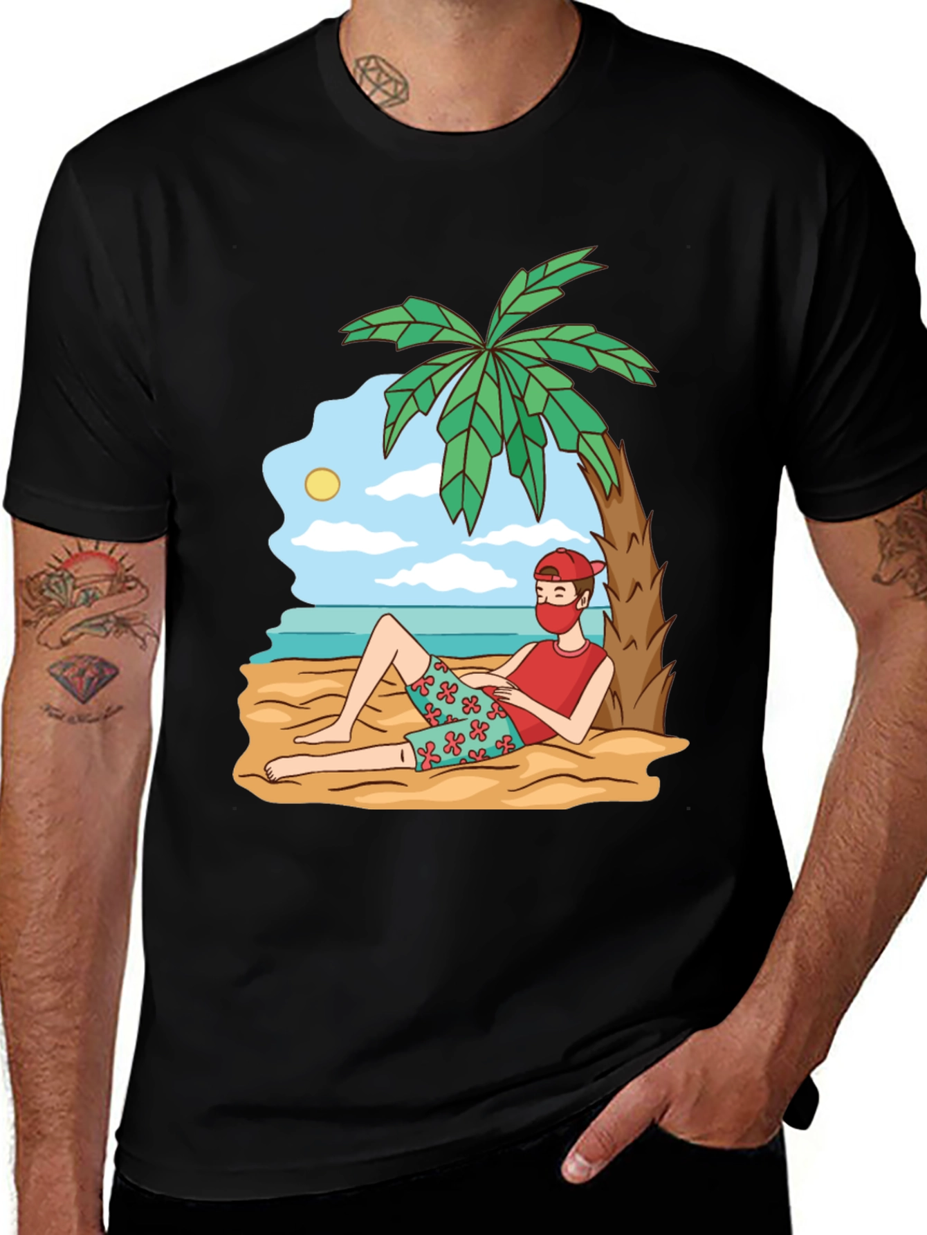 Variant 21 of Tropical Beach Vacation T-Shirt - Masked Man