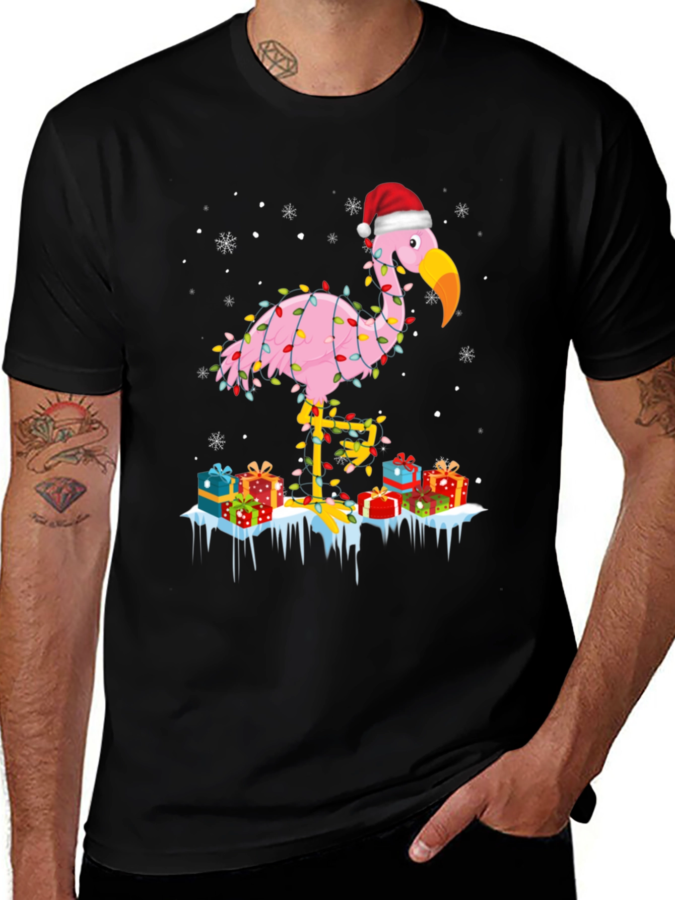 Variant 4 of Festive Flamingo Christmas T-Shirt